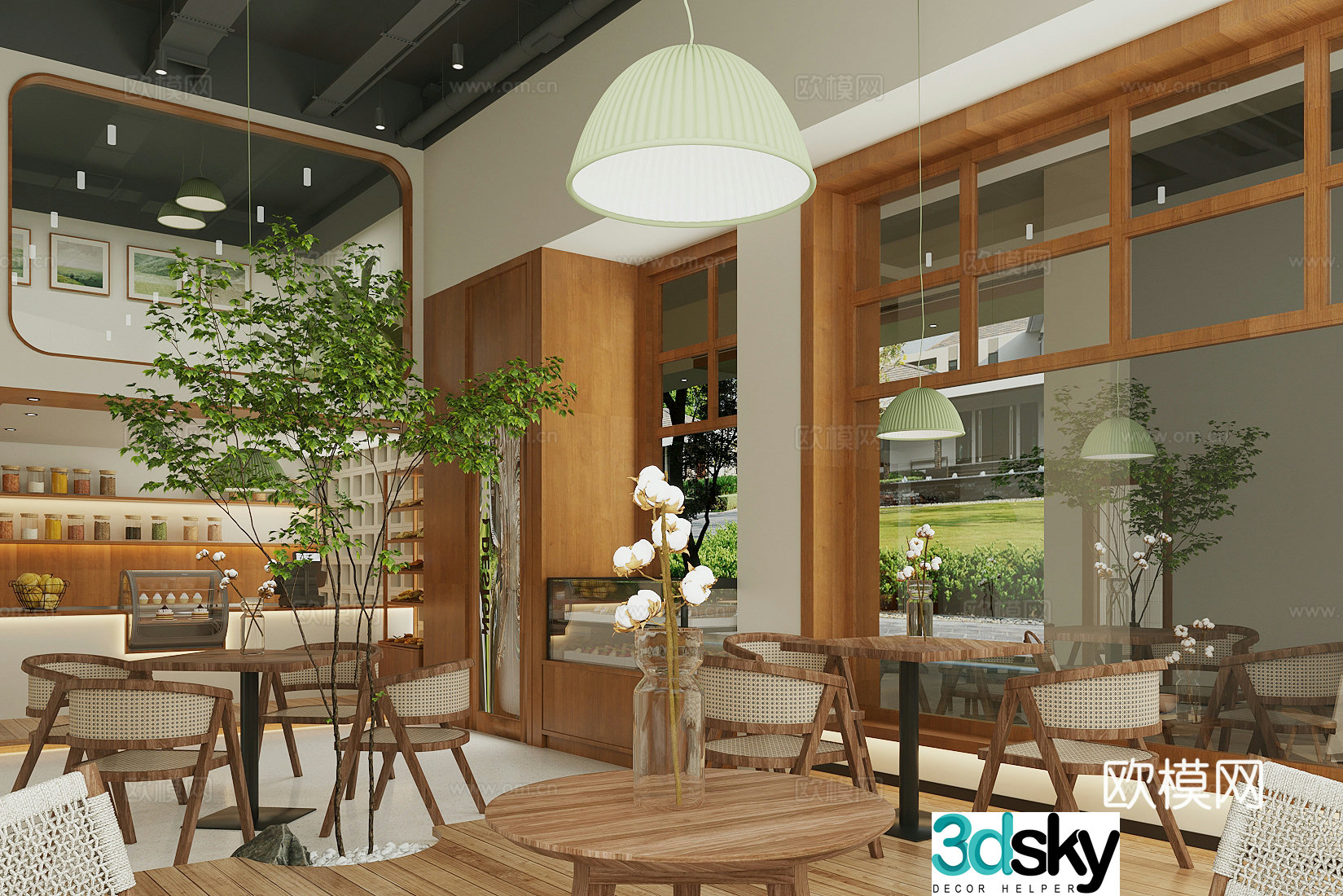 Log Cafe Milk Tea Shop Cake Dessert Shop Coffee Operating Desk Coffee Front Desk Coffee 3D Model