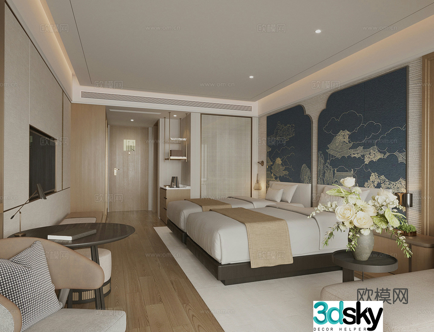 New Chinese-style hotel room Double room Double room 3D model