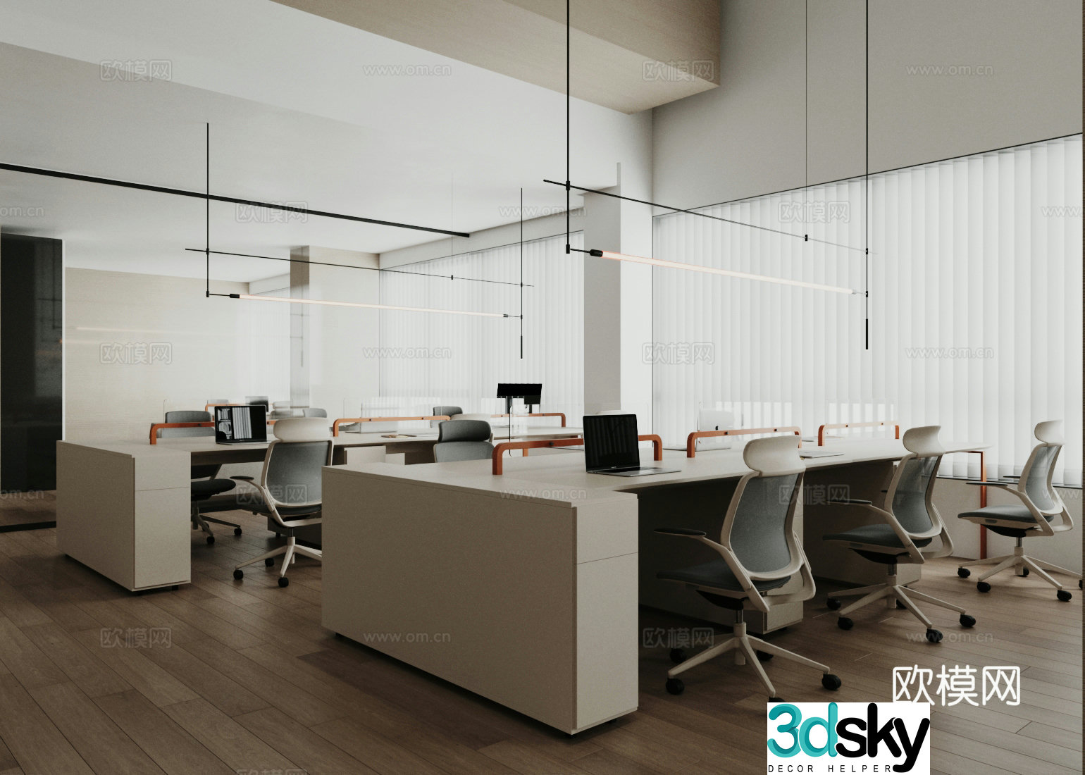 Industrial style office public office area employee area 3D model