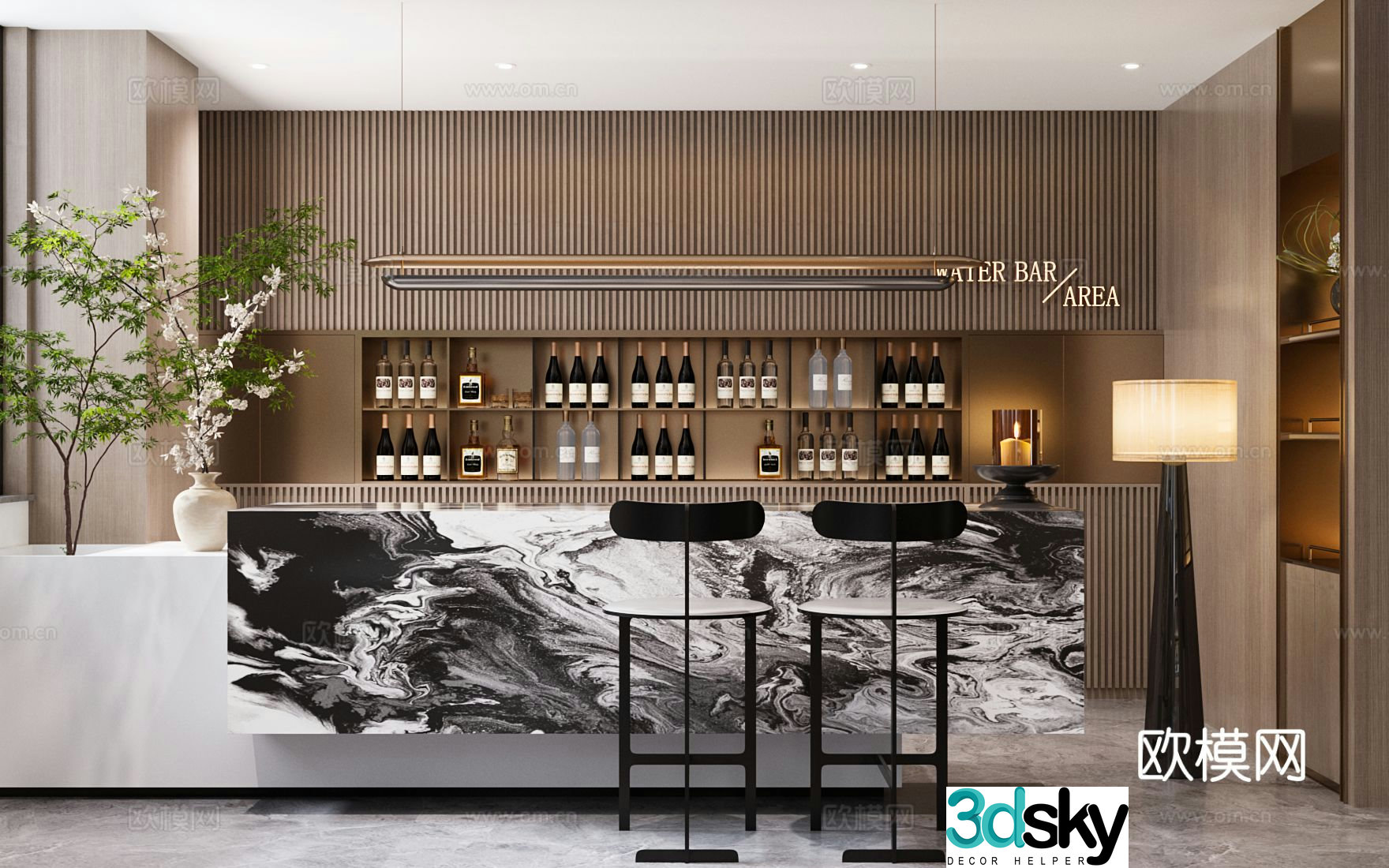 Modern sales office Water bar area 3D model