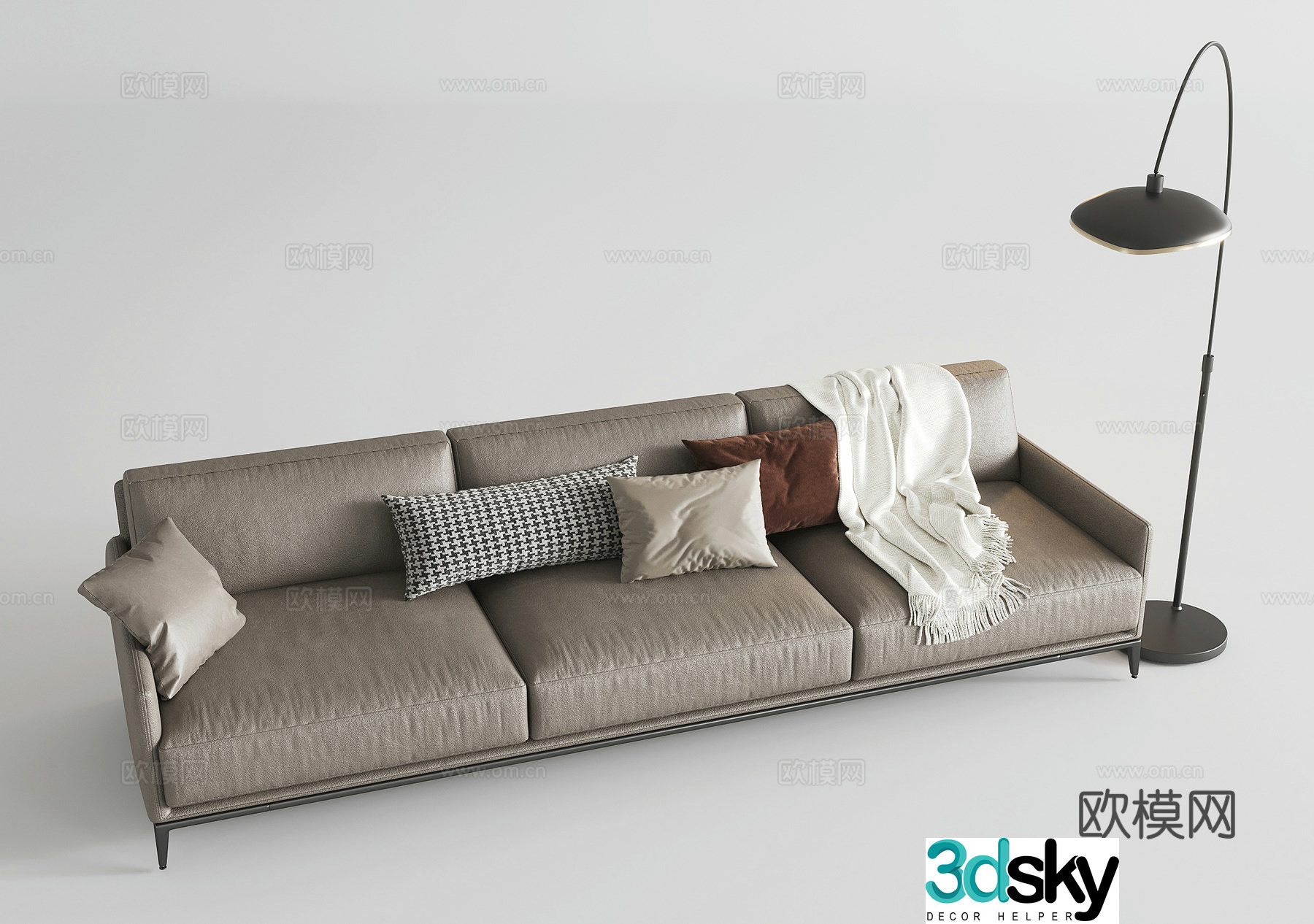 Modern multi-person sofa three-person sofa leather sofa casual sofa floor lamp 3D model