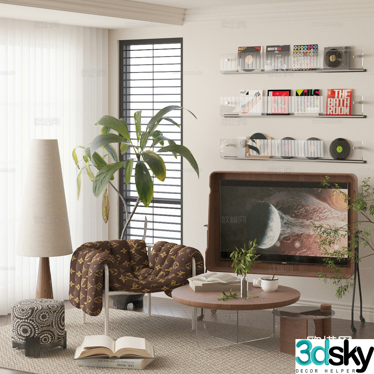 Modern leisure chair coffee table stand TV 3d model