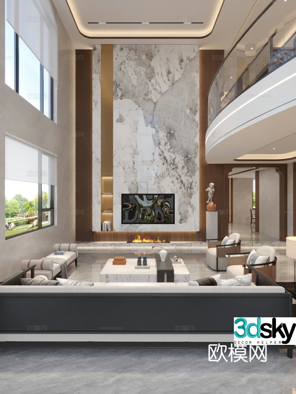 New Chinese style villa living and dining room 3D model