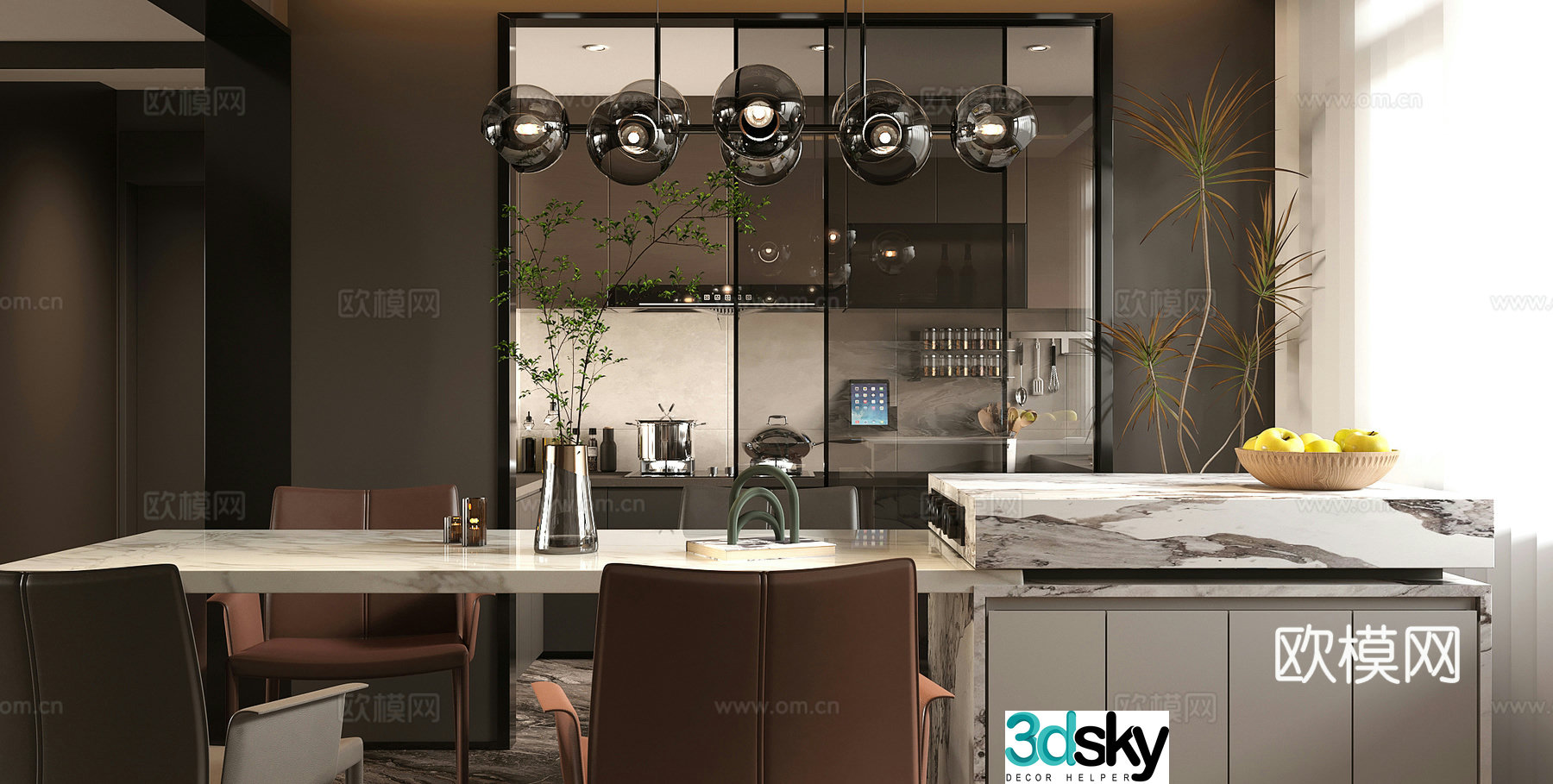 Modern light luxury home restaurant Open restaurant Island restaurant Kitchen restaurant Light luxury sideboard 3D model