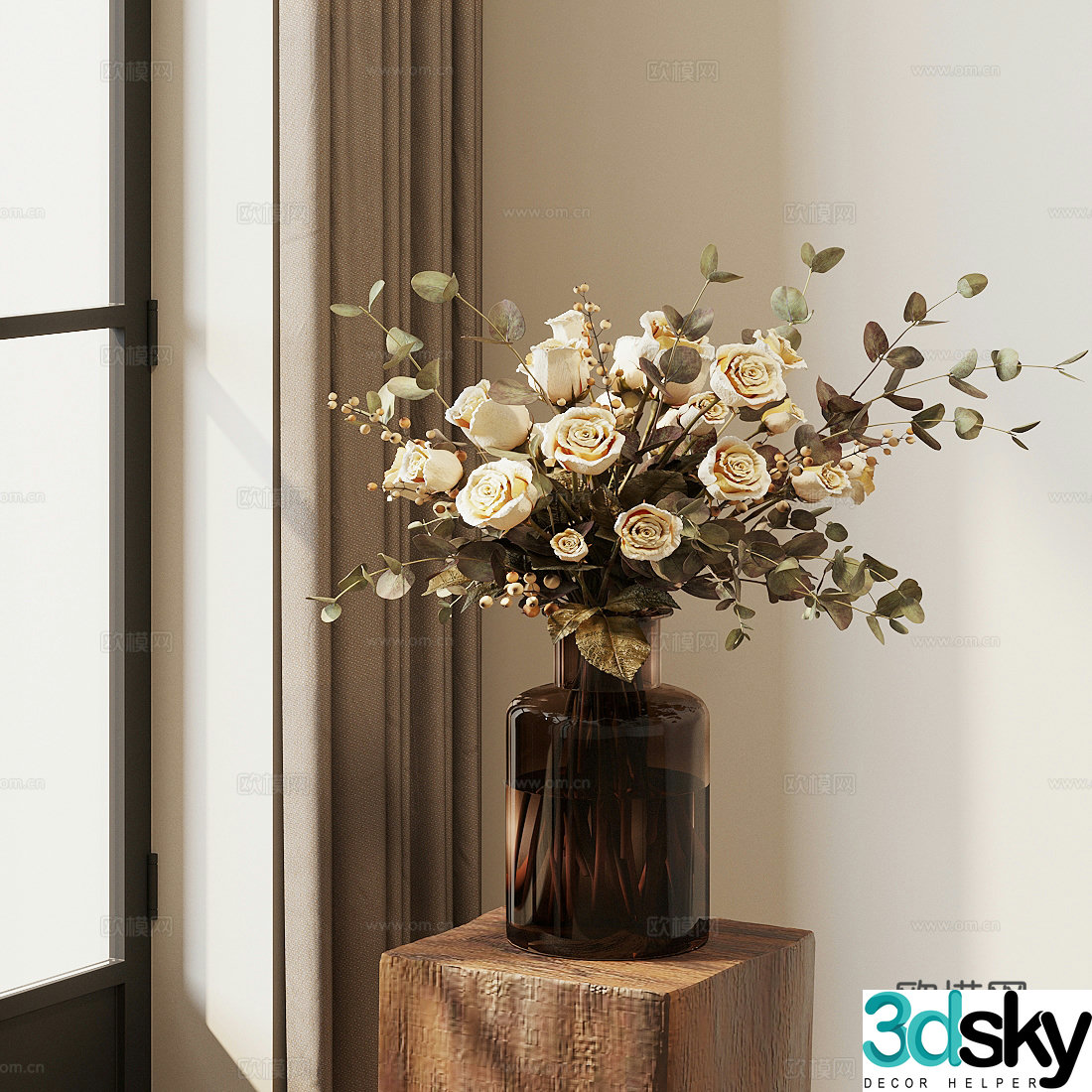 Middle-aged rose vase flower art 3d model