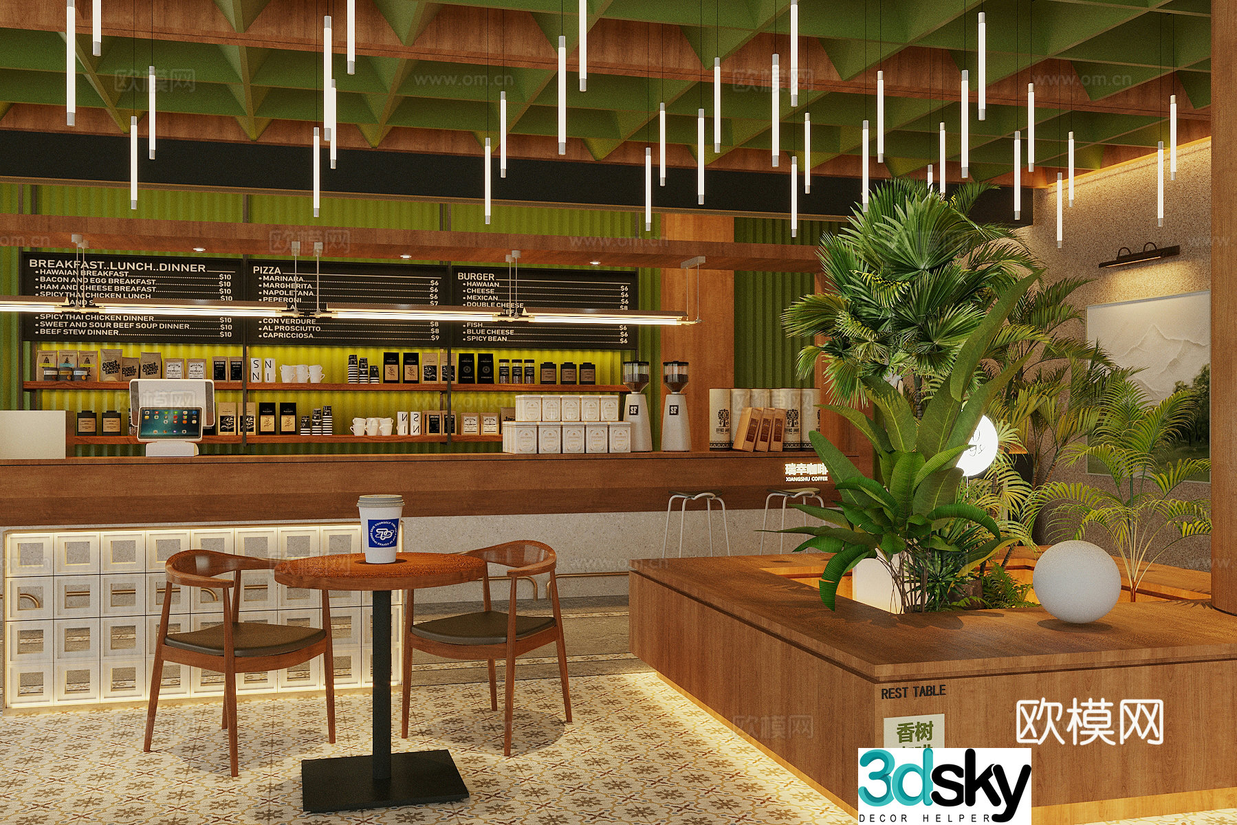 Log wood style milk tea shop Log wood style cafe Log wood style dessert cake shop Indoor landscape sketch 3D model