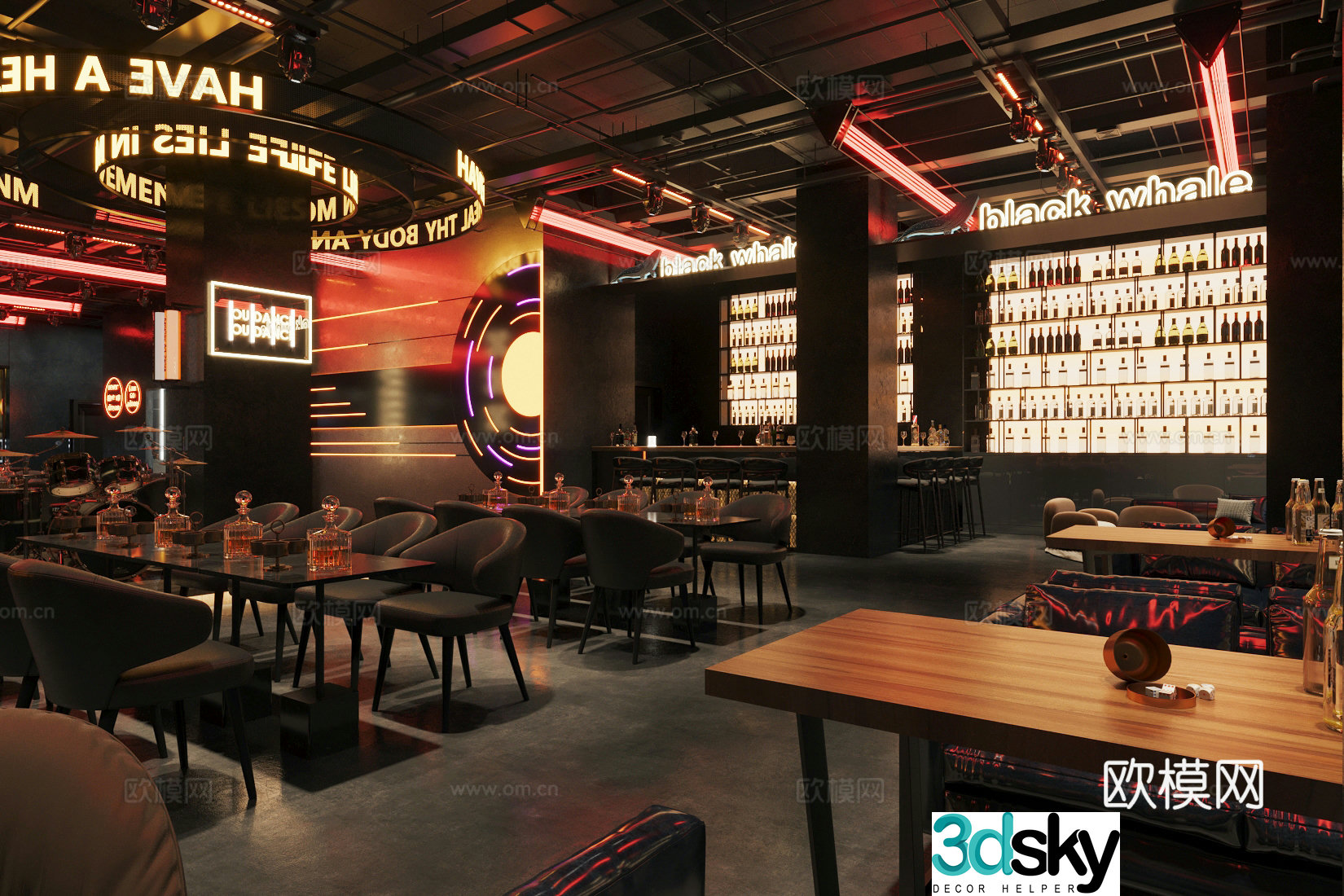 Industrial style bar Whiskey bar Music restaurant bar Clear bar Bar table and chair Wine bottle Wine 3D model