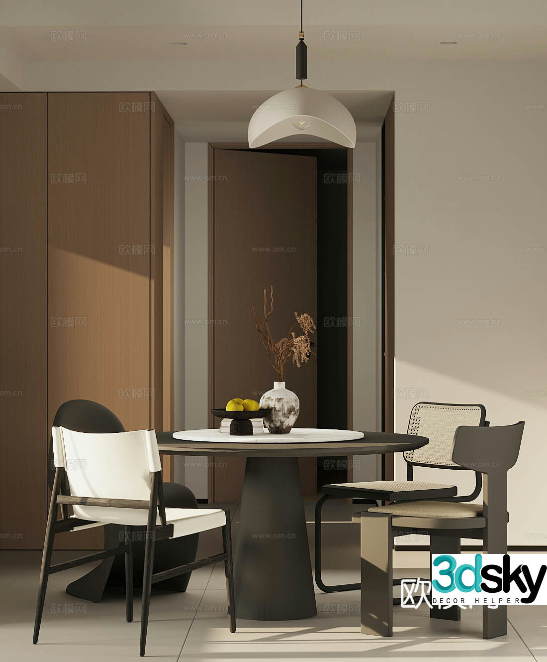 Retro style home restaurant medieval style restaurant open restaurant dining table and chairs round table restaurant 3d model