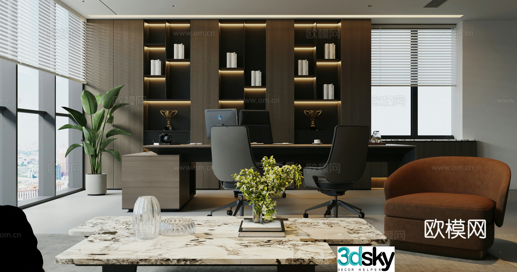 Modern office Chairman’s office Manager’s office Office desk chair combination Office computer 3d model