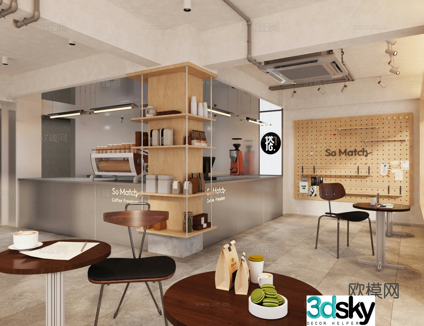 Industrial style coffee shop milk tea shop 3d model