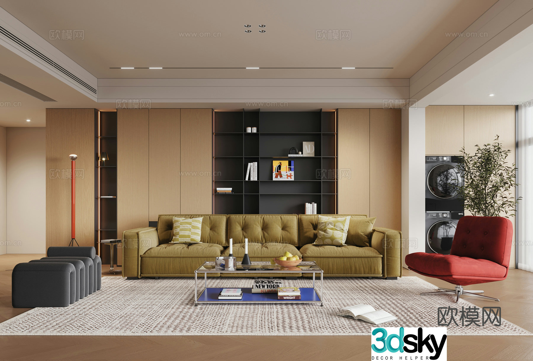 Modern retro Bauhaus living room Bahaus living room Modern retro living room Horizontal hall Large flat 3D model