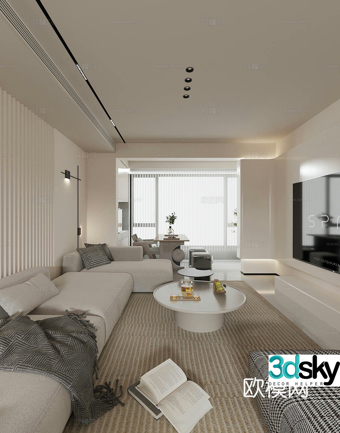 Modern minimalist living room sofa and coffee table combination light luxury home living room fabric sofa 3D model without a master light