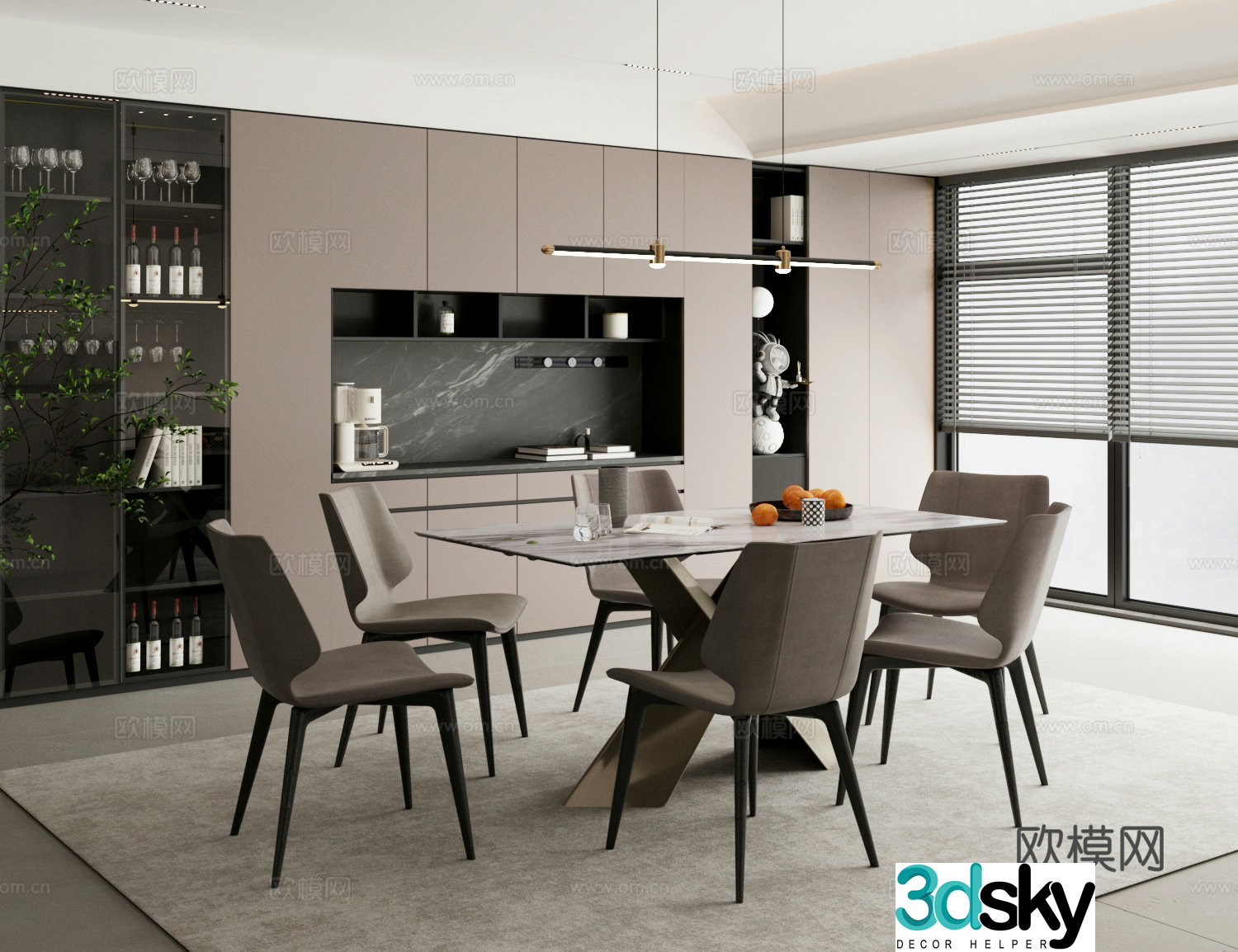 Modern light luxury home restaurant 3D model