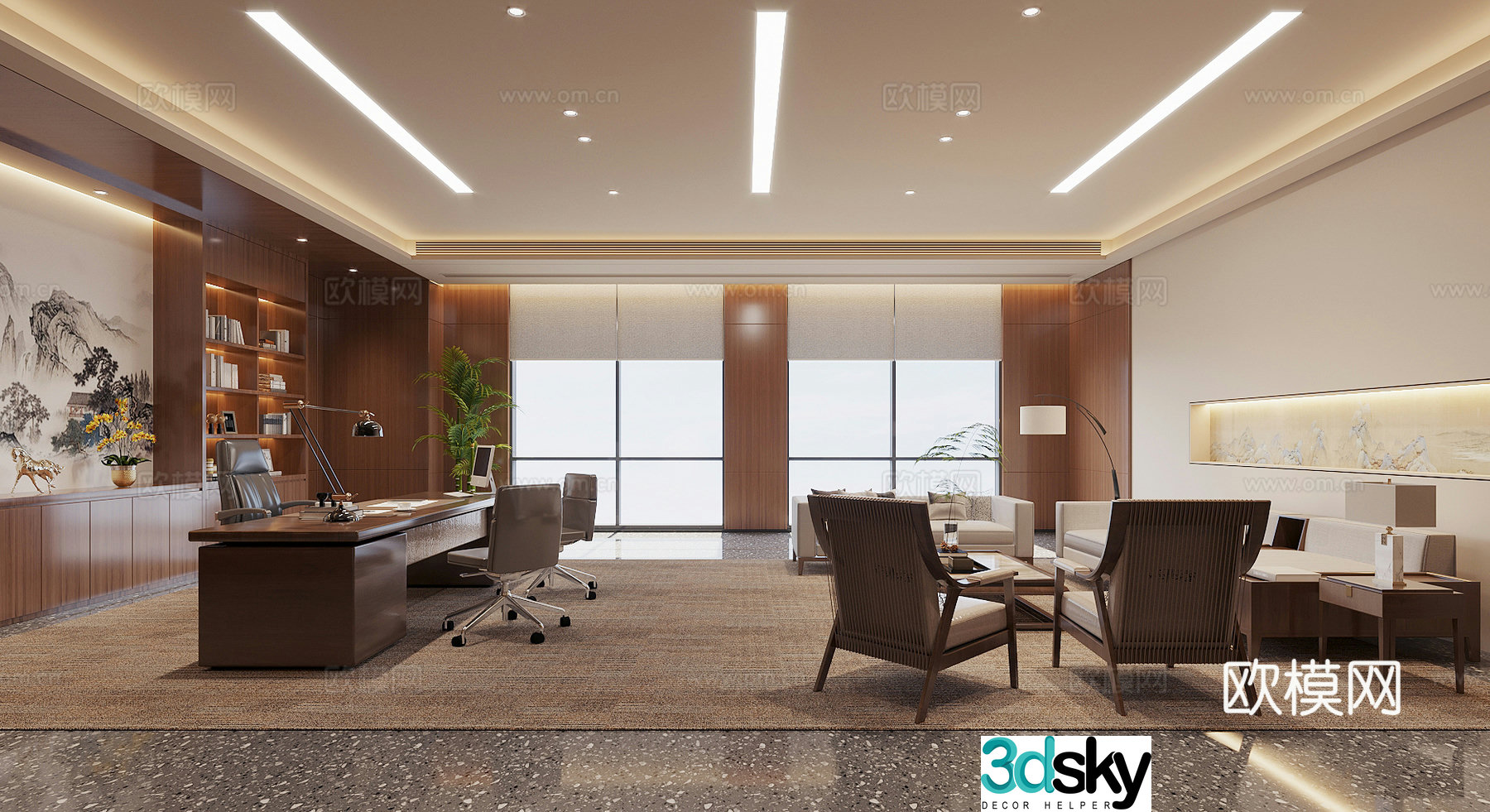 New Chinese style Chairman’s Office Manager’s Office 3D Model