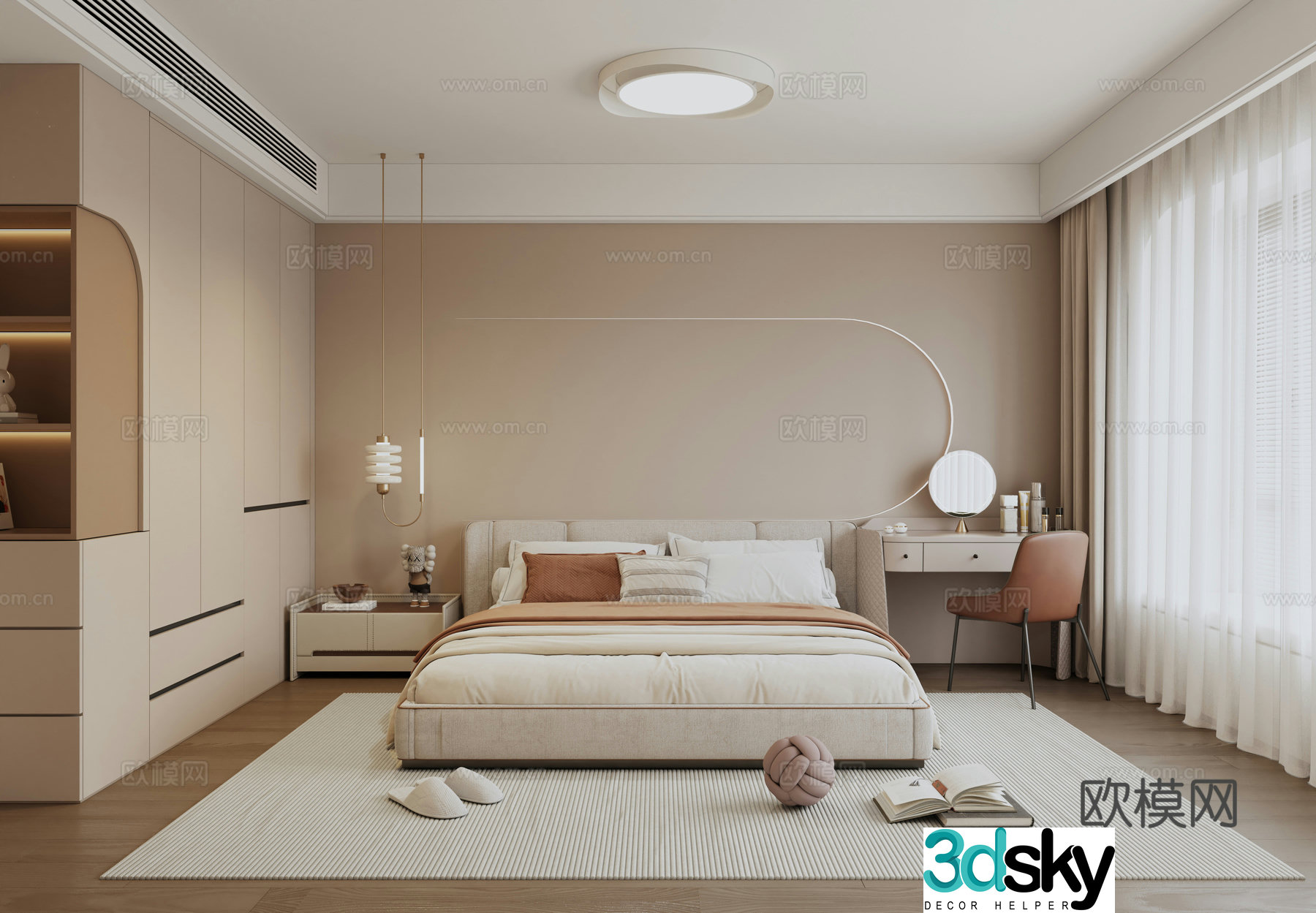 Modern creamy bedroom 3d model