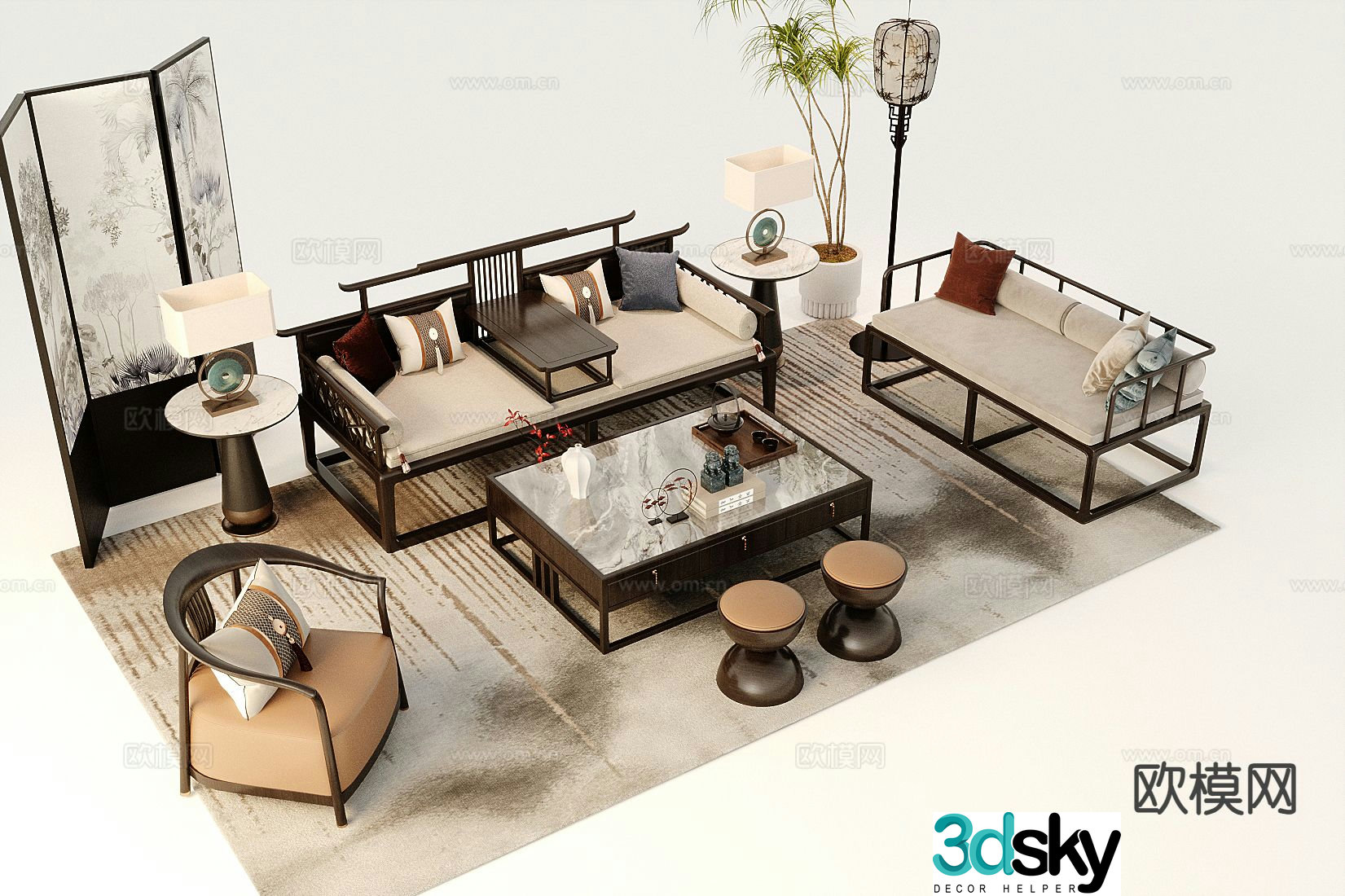 New Chinese sofa coffee table combination sofa 3D model