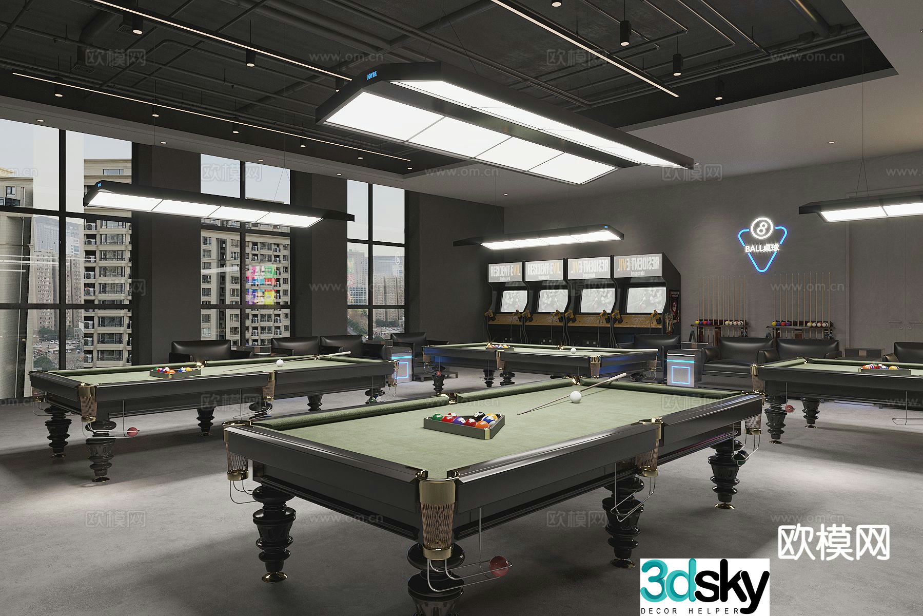 Industrial wind billiard room billiard room 3d model