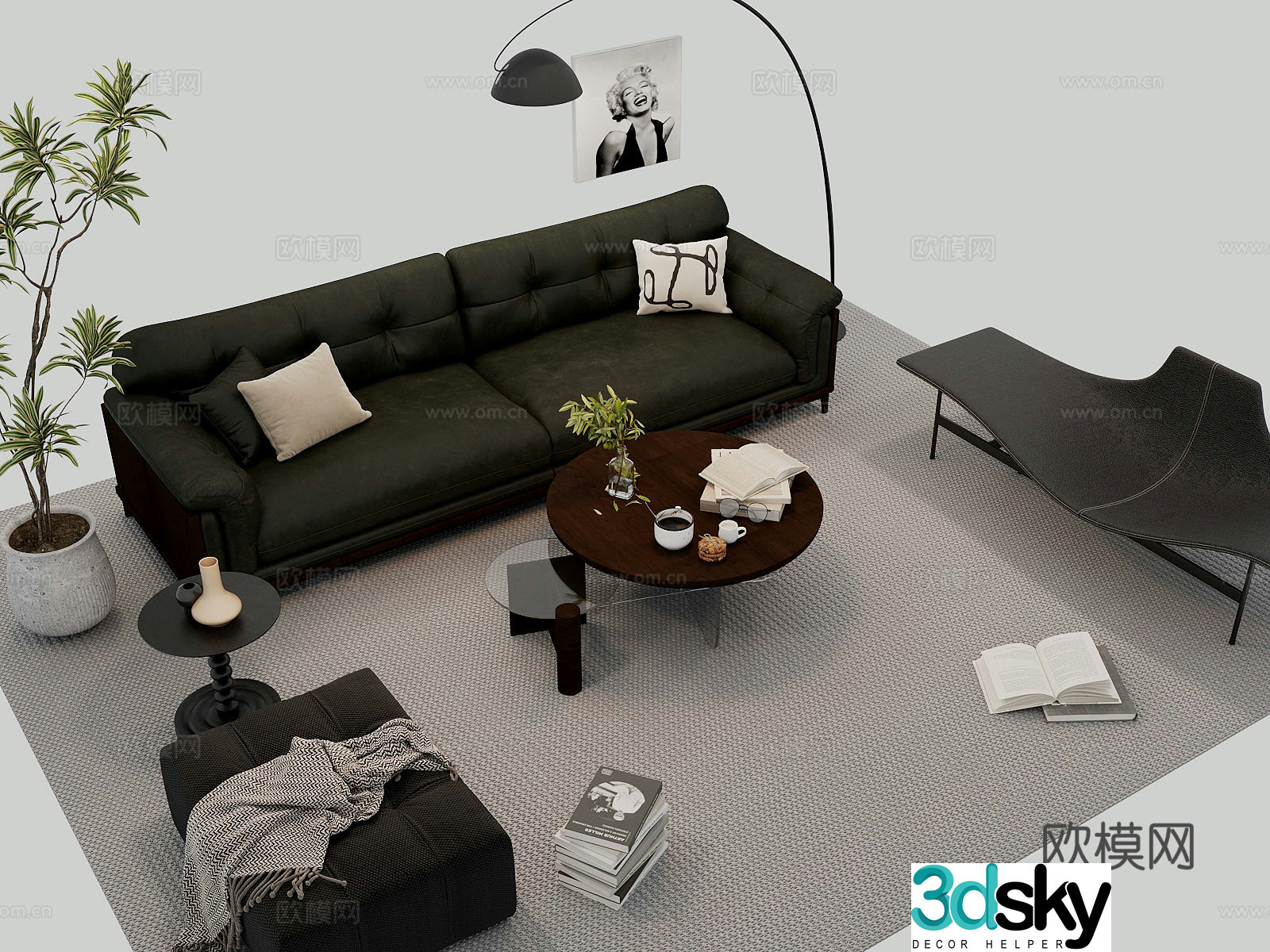 Sofa coffee table combination 3D model