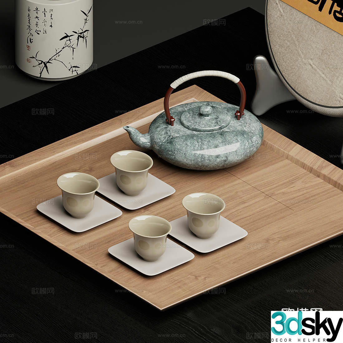 Tea set new Chinese tea tray new Chinese teapot tea cup new Chinese tea set fair cup ornament 3D model