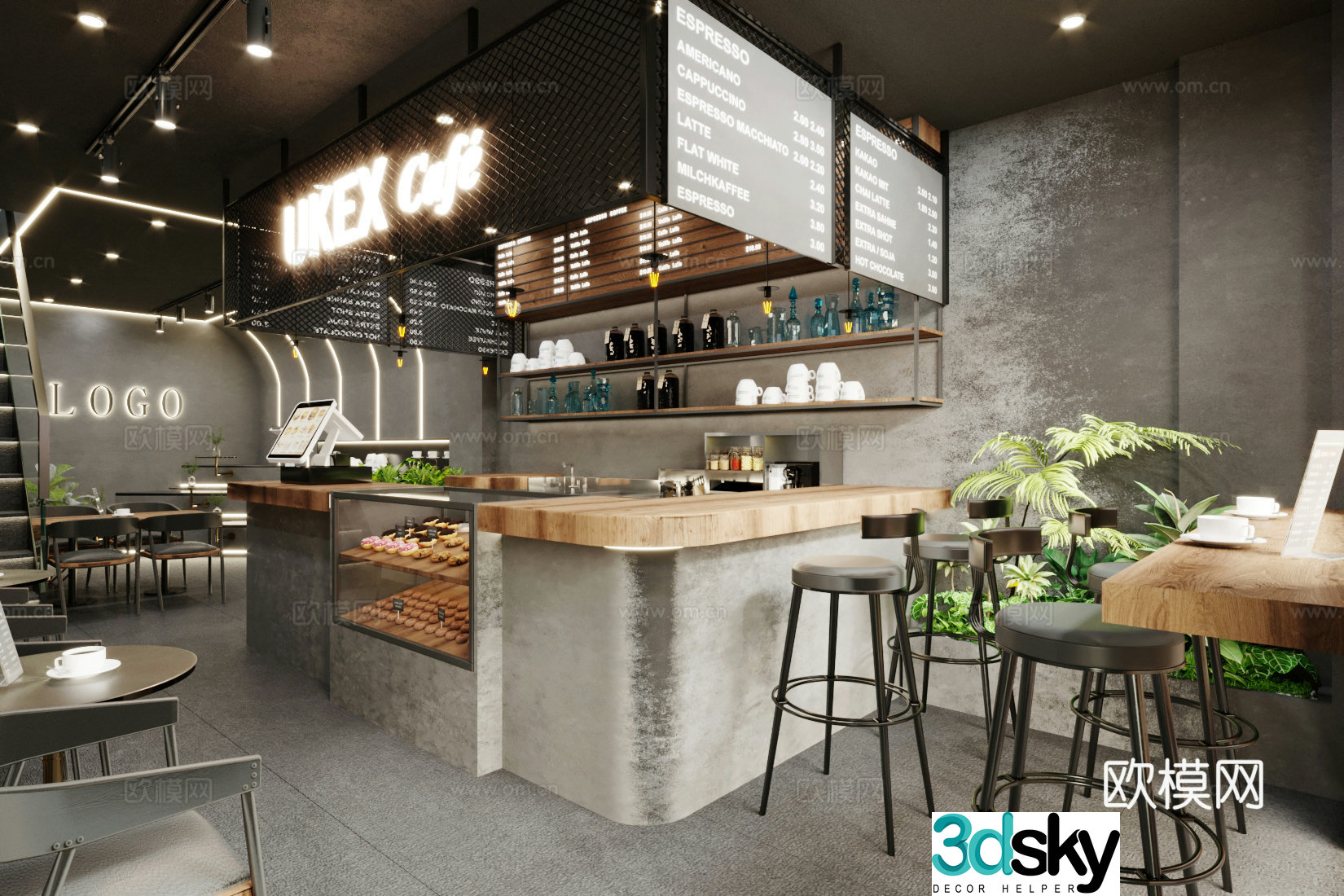 Industrial style coffee shop coffee shop operation table milk tea shop workbench restaurant water bar coffee table 3d model