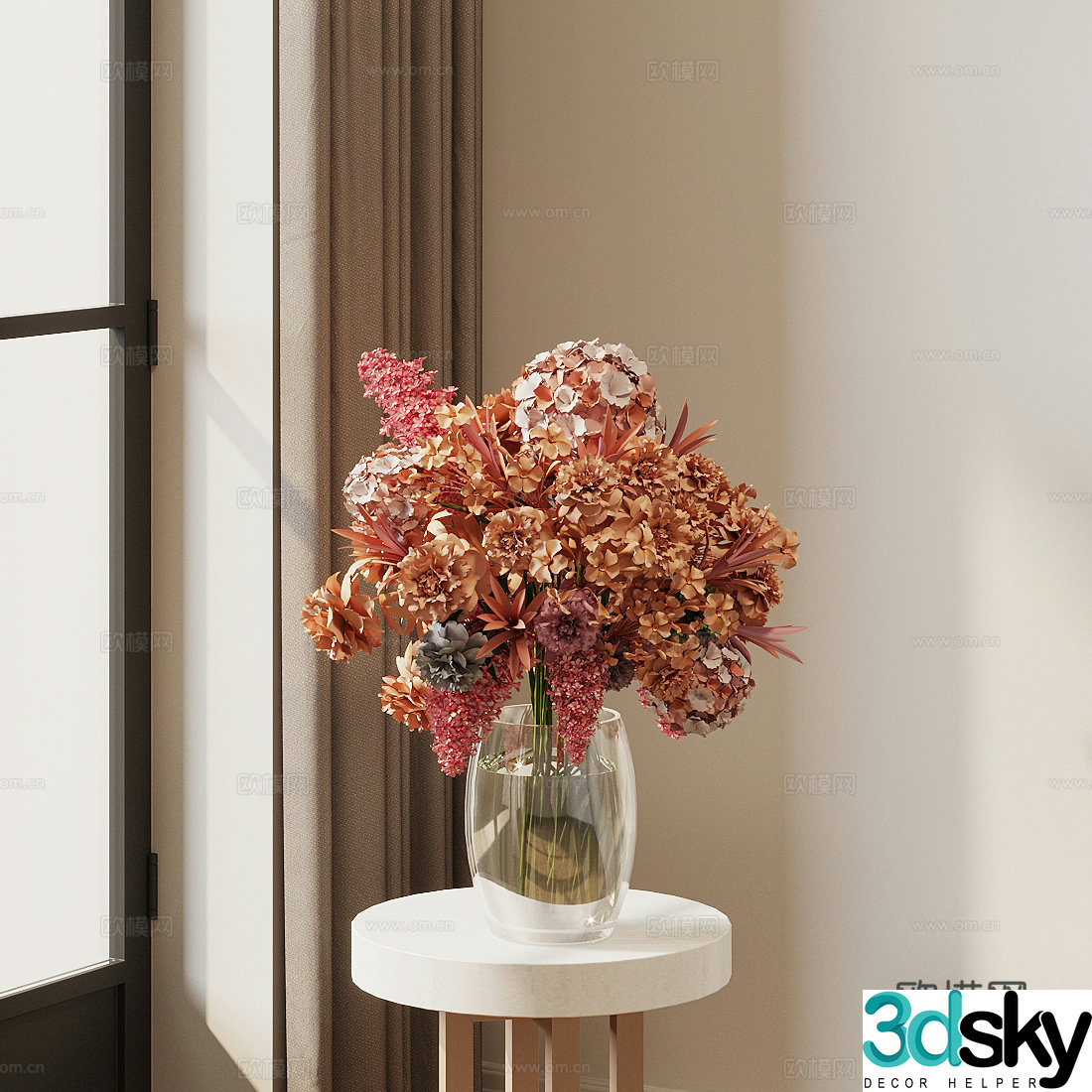Vase bouquet ornaments roses hydrangea 3d model