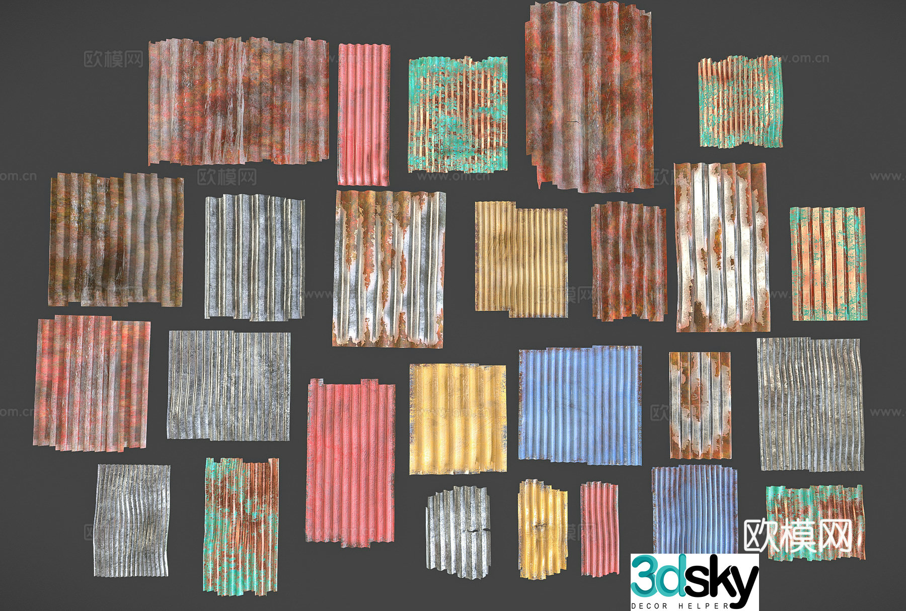 Retro color steel plate metal corrugated plate iron color steel plate shed color steel corrugated plate corrugated color steel plate 3D model