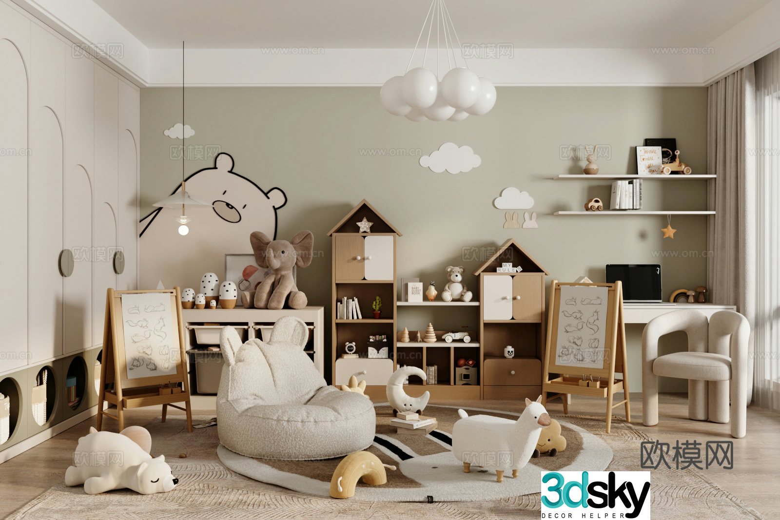 Modern children’s entertainment room Toy room Locker combination Casual single sofa 3D model