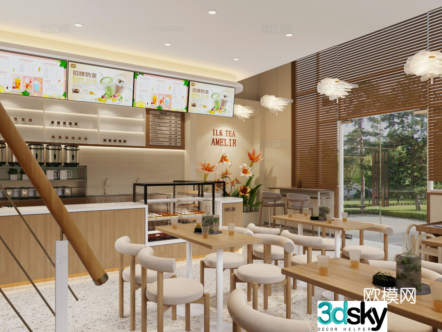 Modern milk tea shop 3d model