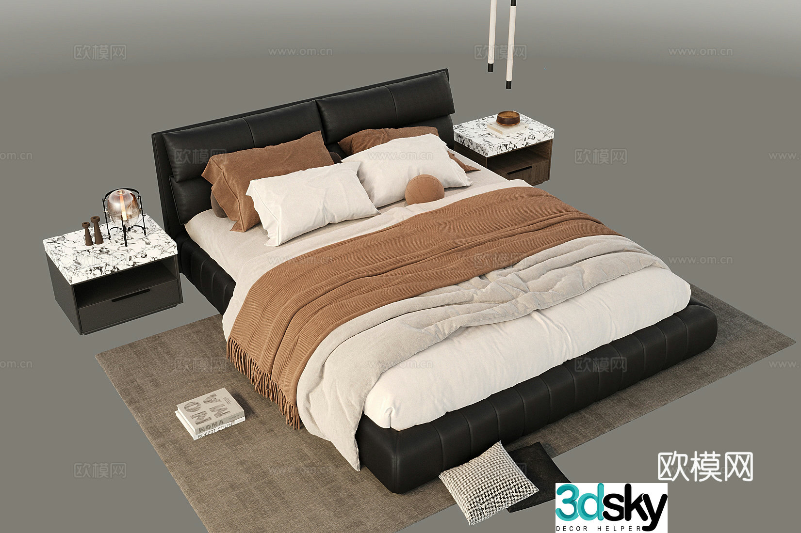 Italian double bed leather bed 3D model