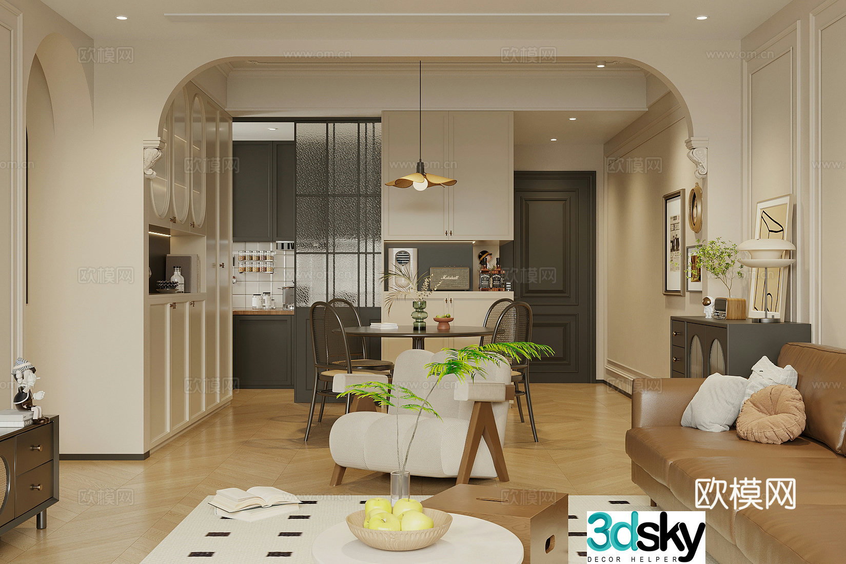 Middle style living restaurant horizontal living restaurant large flat living restaurant sofa and coffee table combination leisure chair 3D model