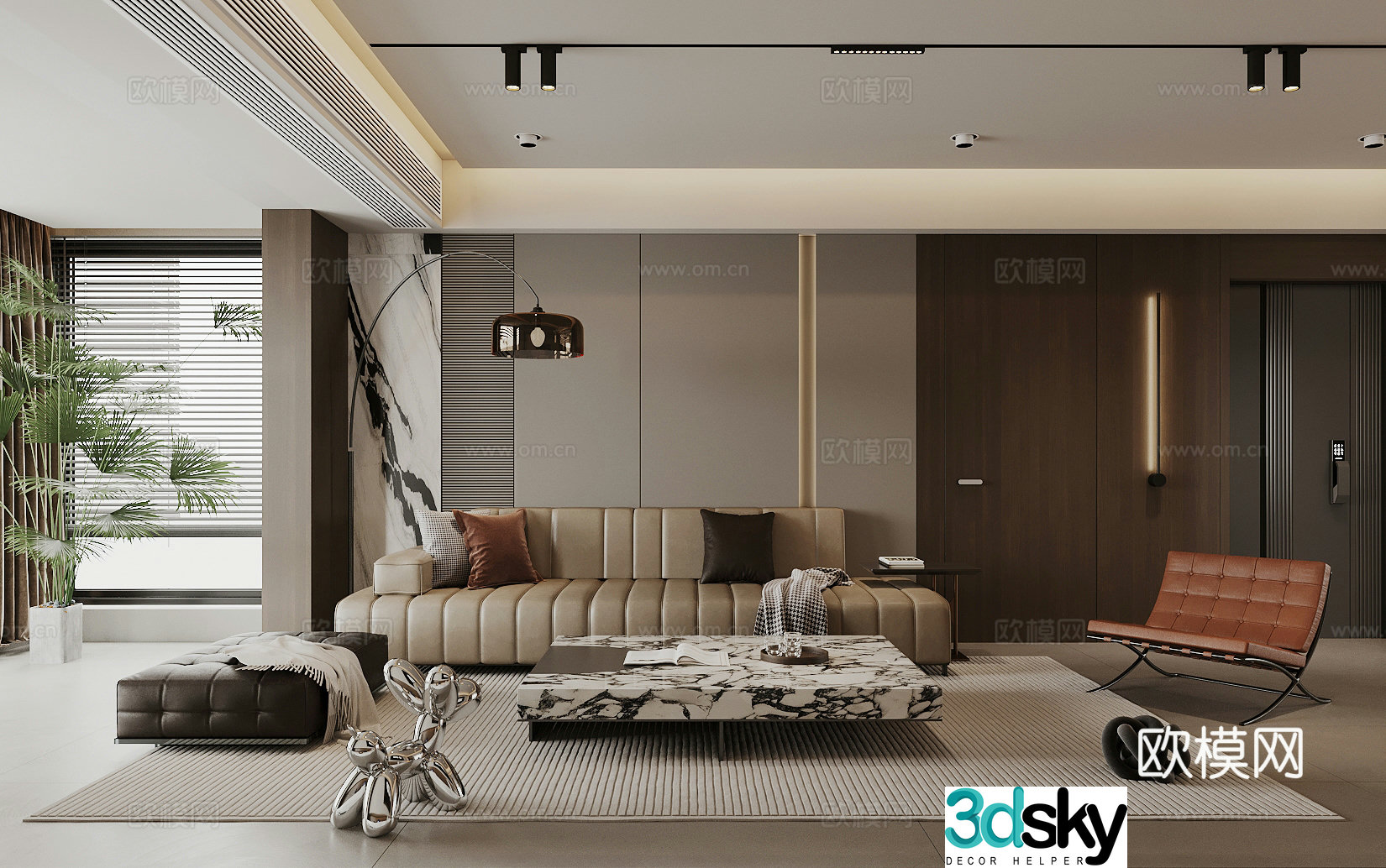 Modern living room light luxury living room Italian living room sofa coffee table combination leather multi-person sofa 3D model