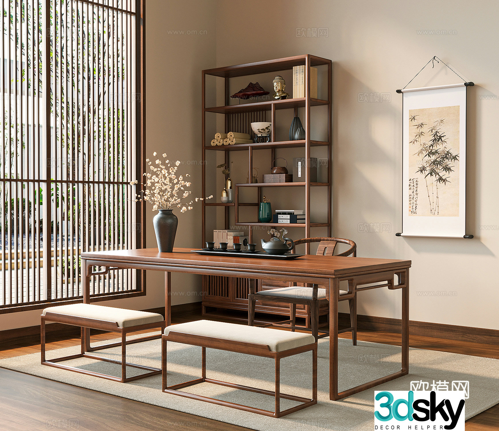 New Chinese tea table and chair 3D model