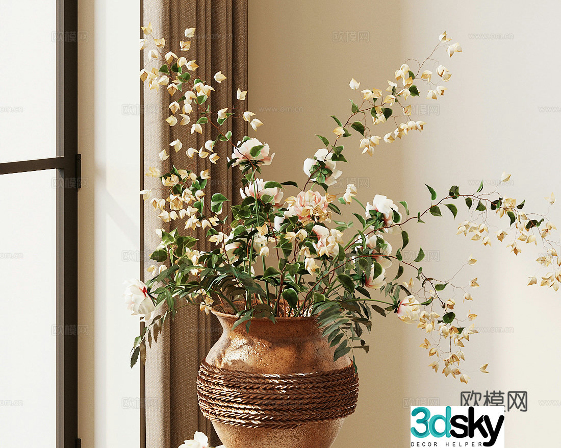 Wasabi vase flower arrangement fake flowers immortal flowers 3d model