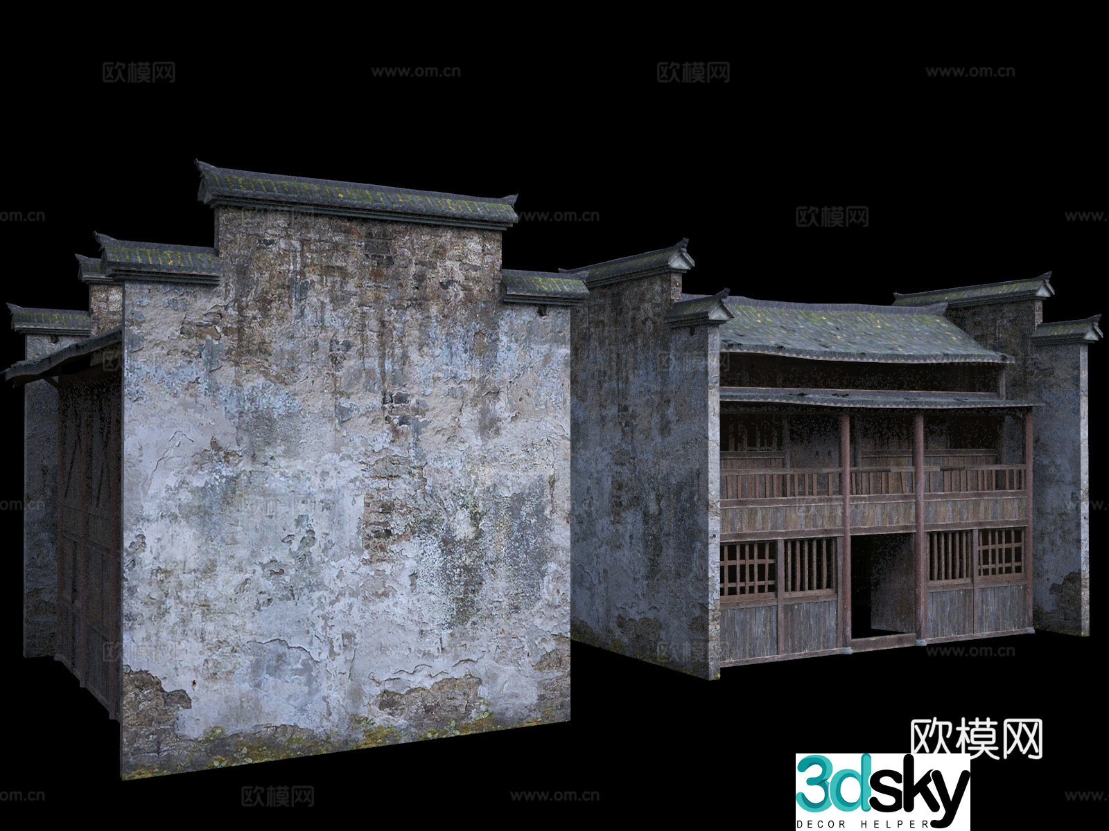 Ancient shops Ancient houses Walled buildings Ancient buildings along the streets Asian Chinese style City Tower 3D model