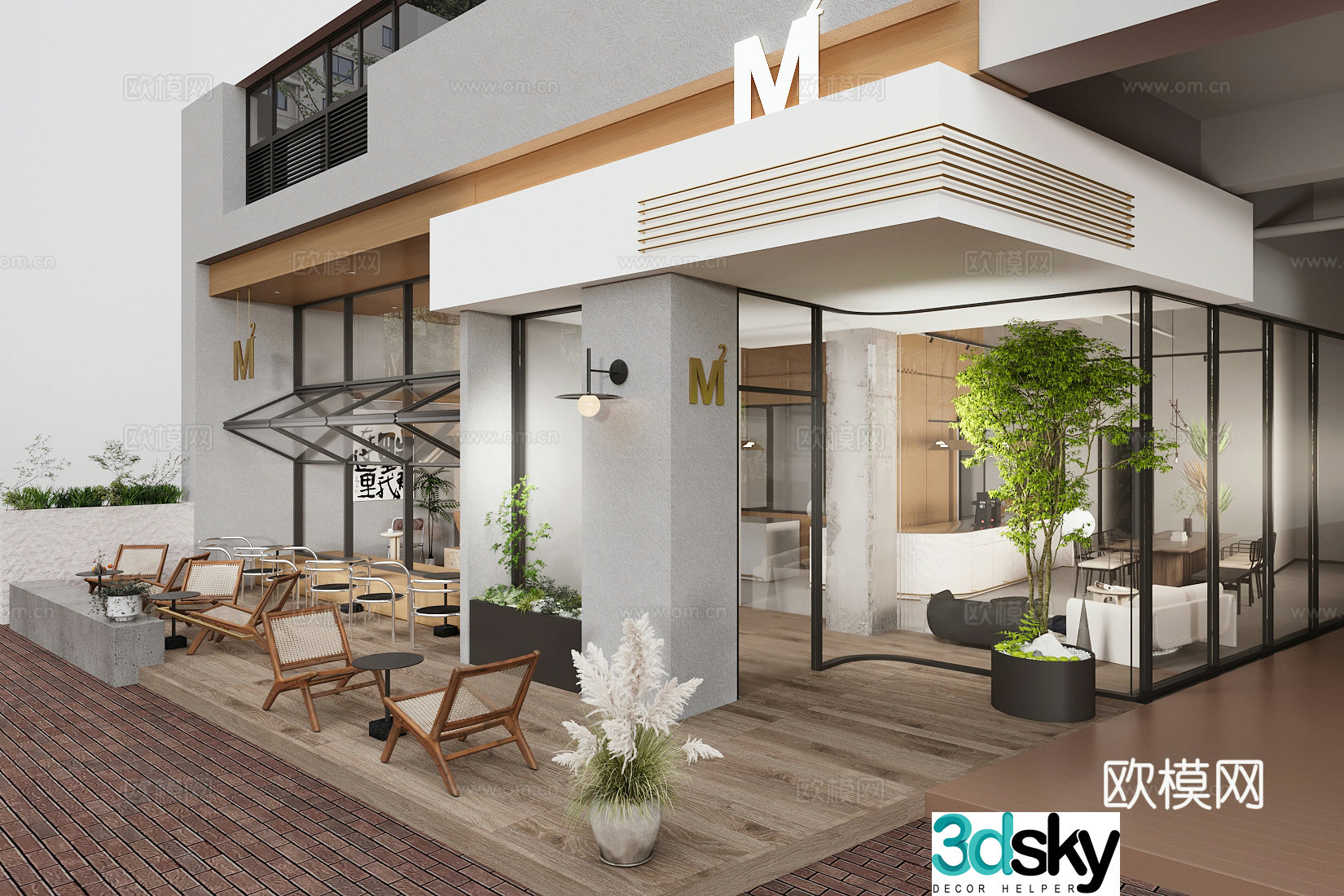 Industrial style cafe cafe exterior area 3D model