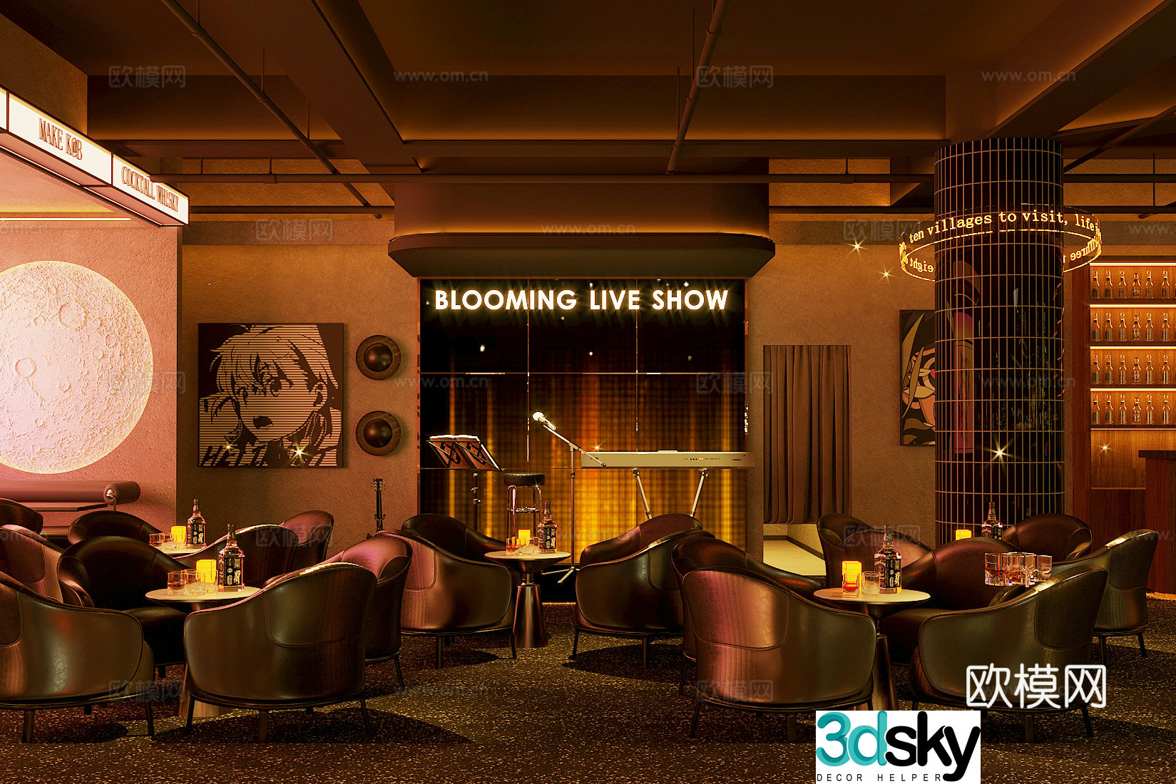Industrial style bar Music restaurant bar Qingba 3D model