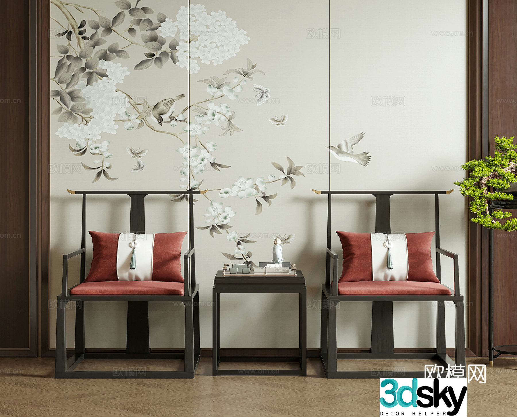New Chinese style single chair tea chair leisure chair book chair 3d model