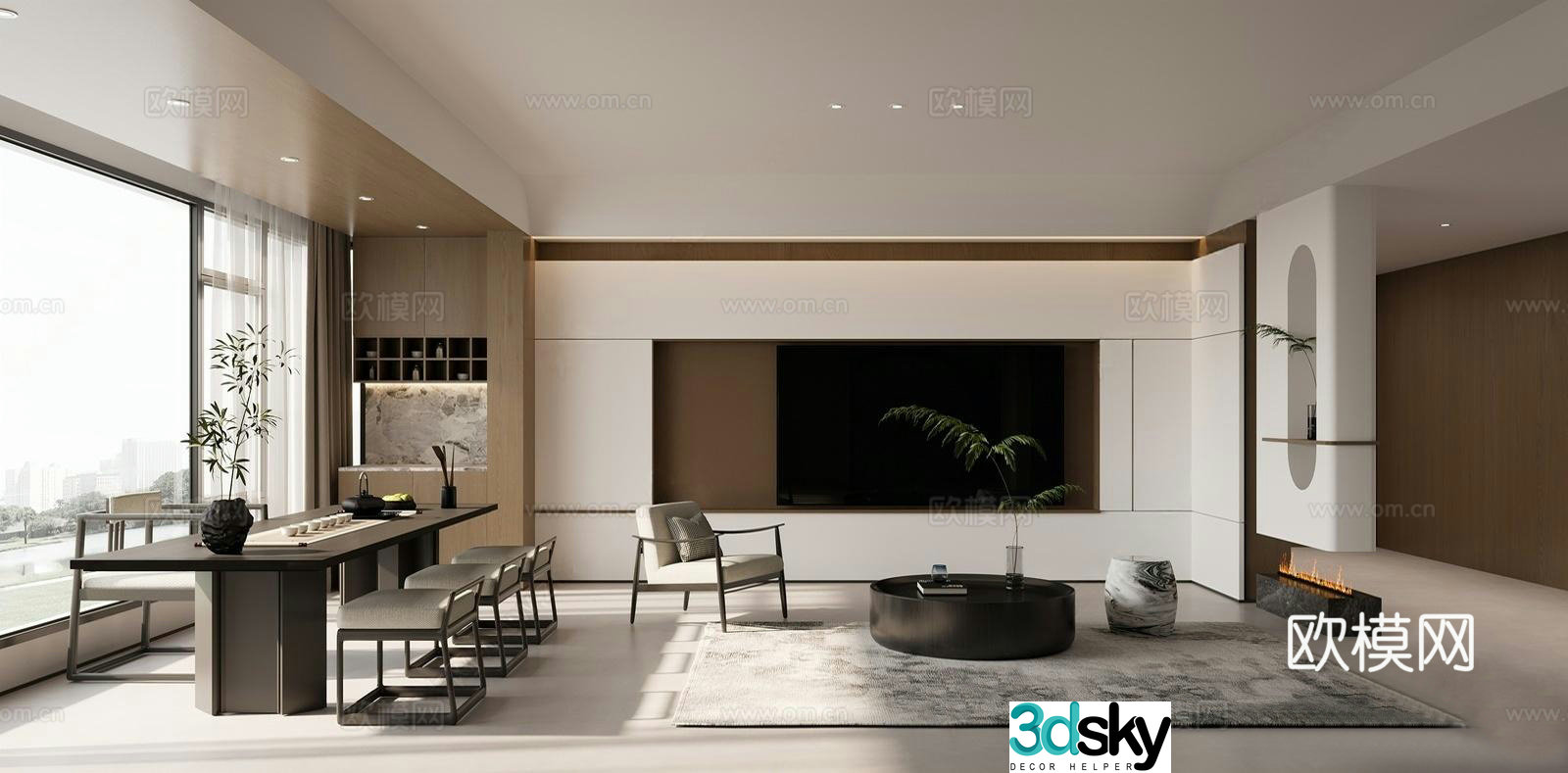 New Chinese style living and dining room 3D model