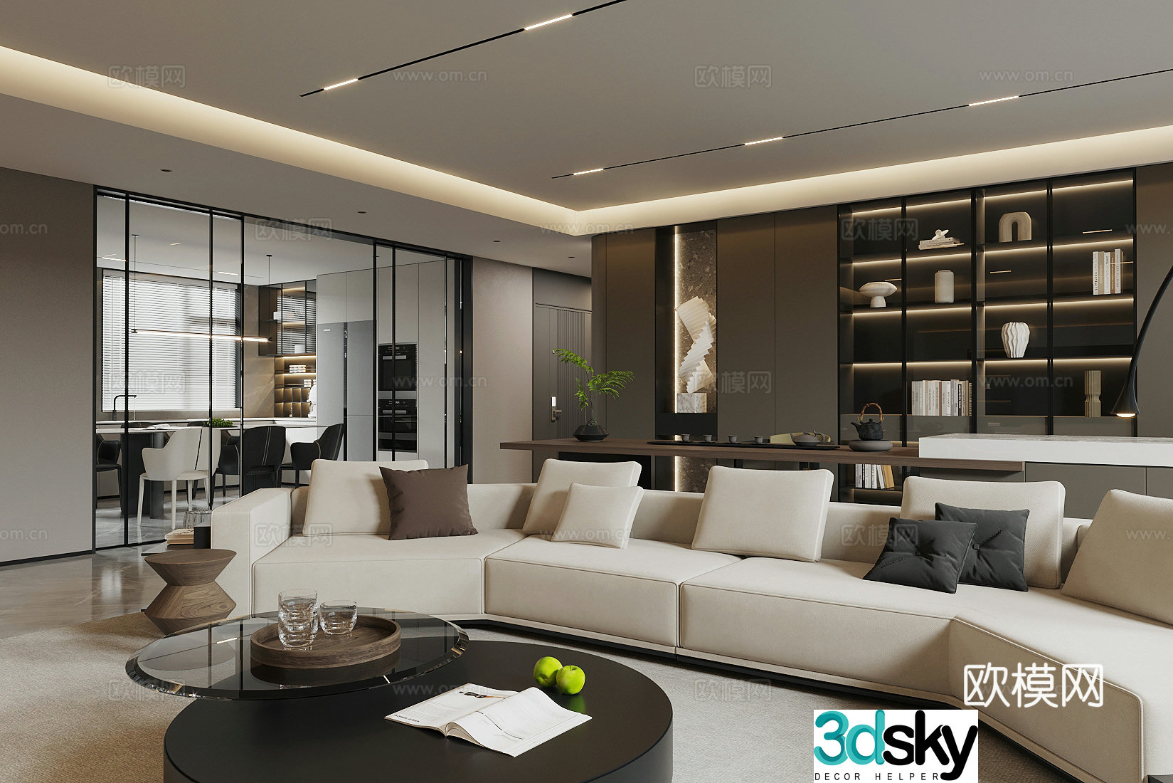 Modern living room light luxury living room Italian living room sofa coffee table combination leather multi-person sofa 3D model