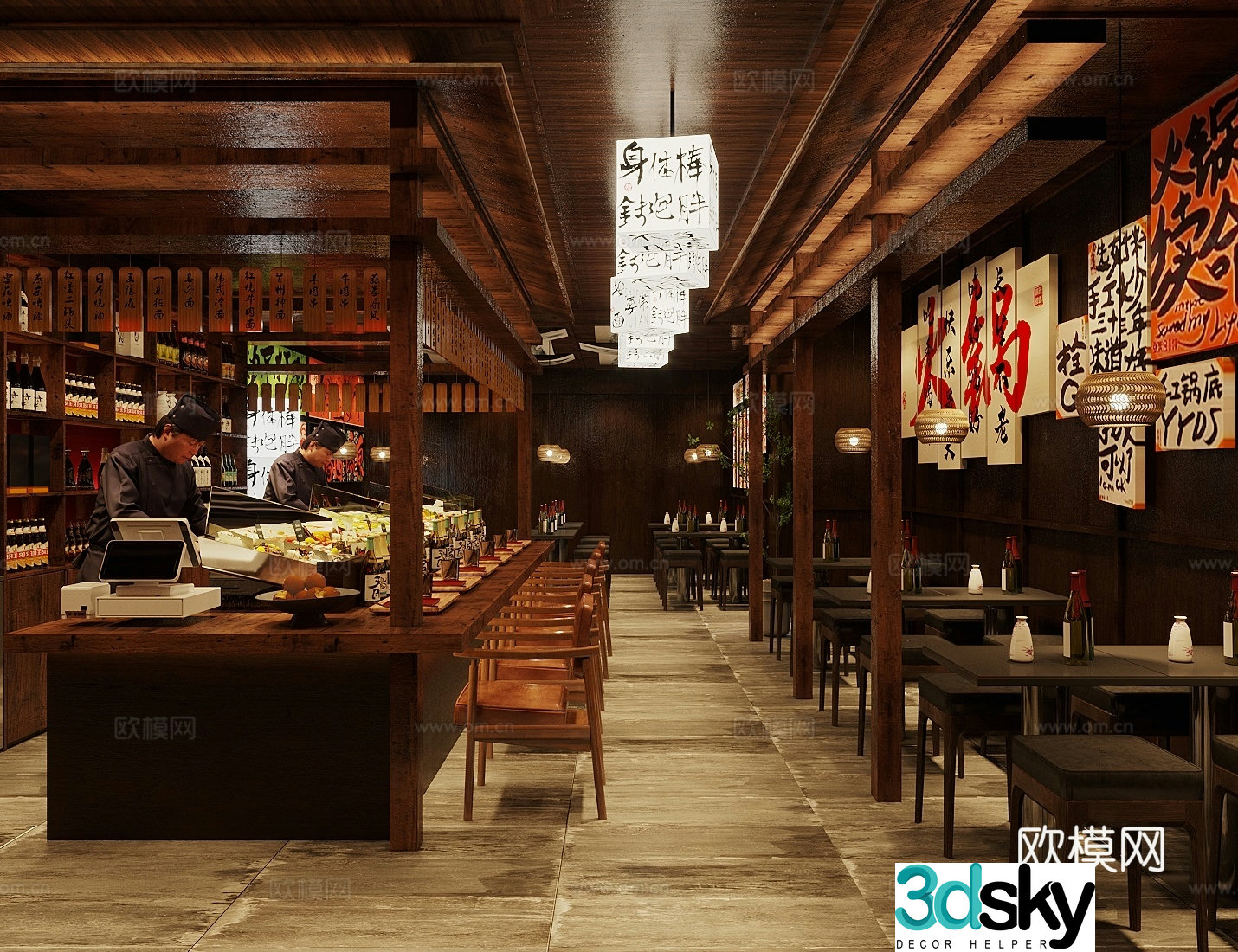New Chinese style log tavern log style Japanese food store log style bar log style Chinese restaurant 3D model