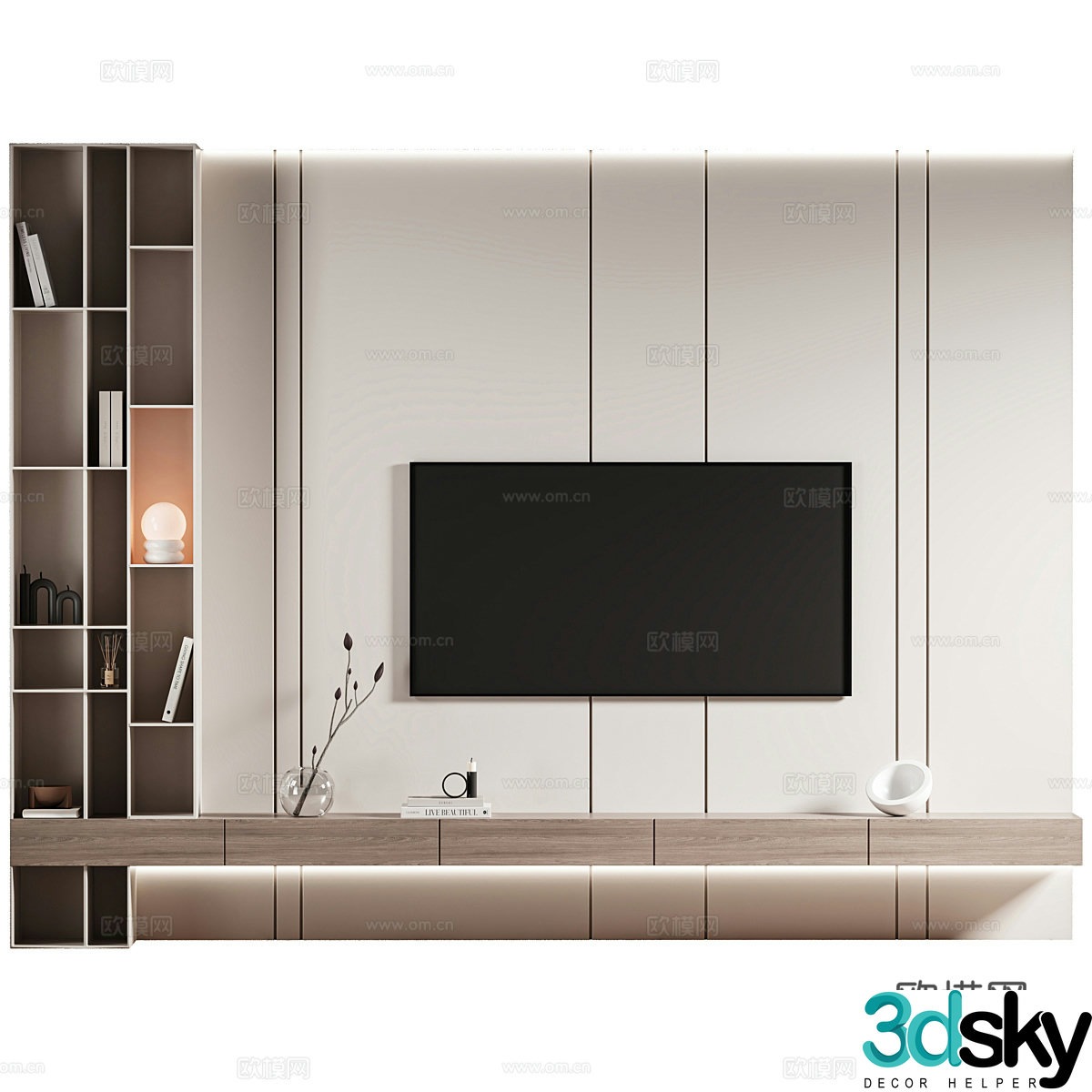 Modern minimalist TV background wall 3d model