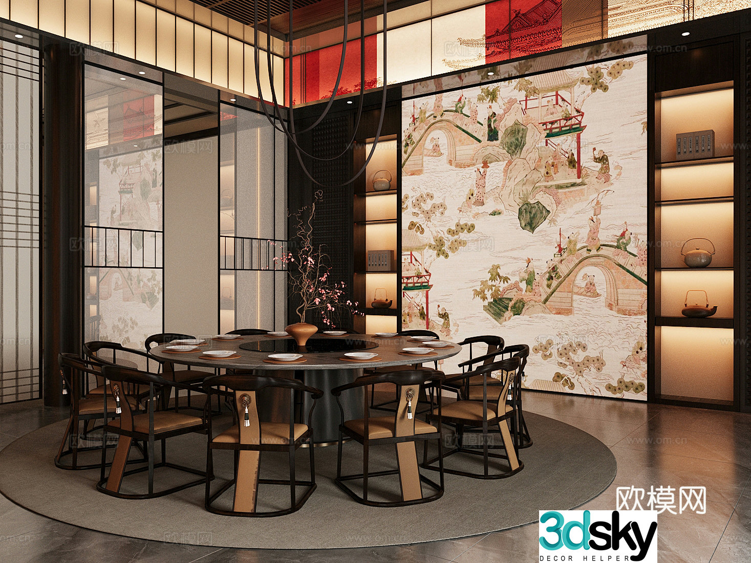 New Chinese style Chinese restaurant private room 3D model
