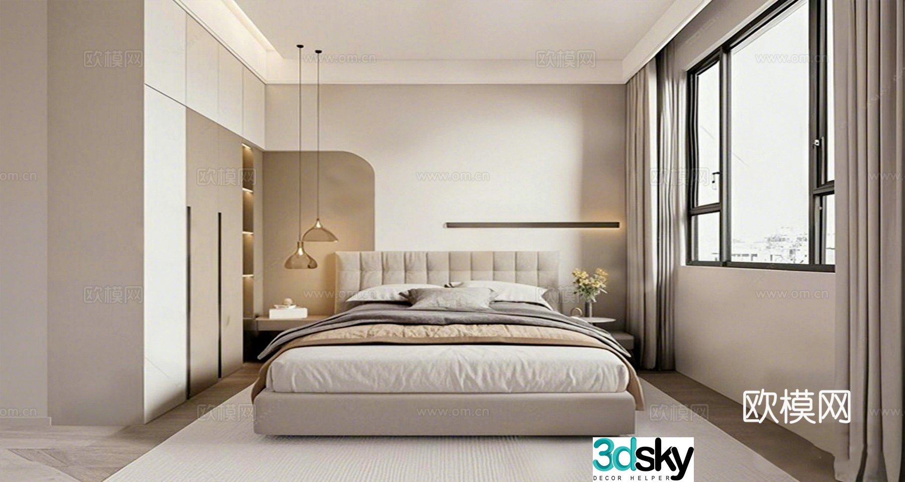 Modern minimalist bedroom 3d model