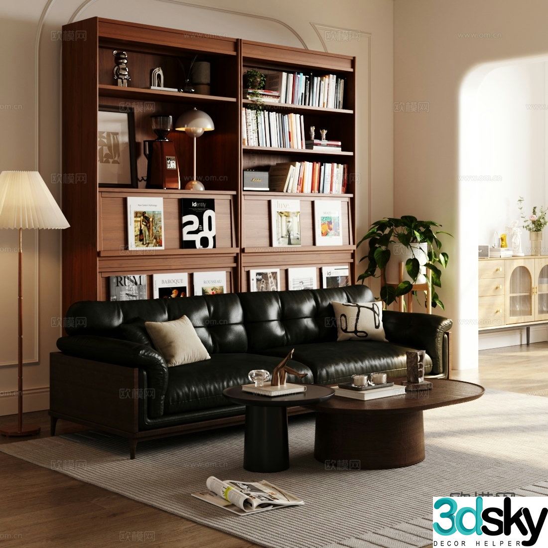 Medium retro home living room Retro home living room Sofa coffee table combination Decorative cabinet 3D model