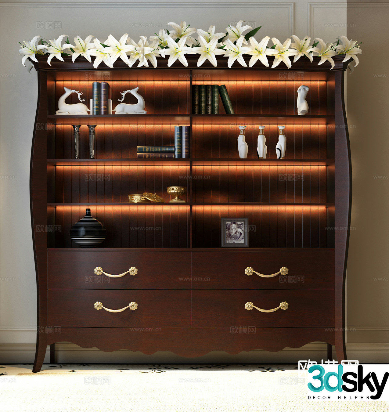 American bookcase European bookcase American decorative cabinet 3D model