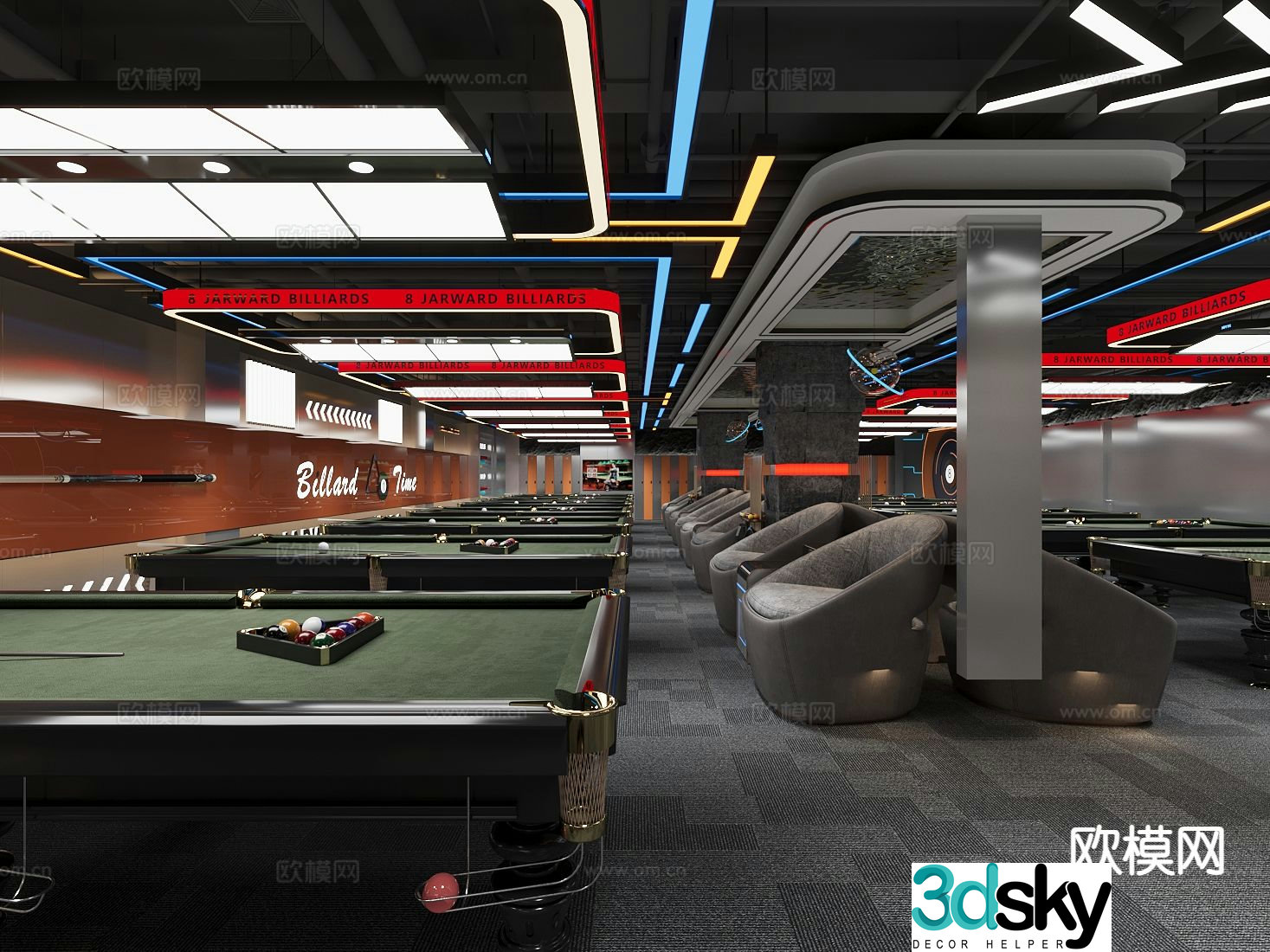 Industrial wind billiard room billiard hall 3d model