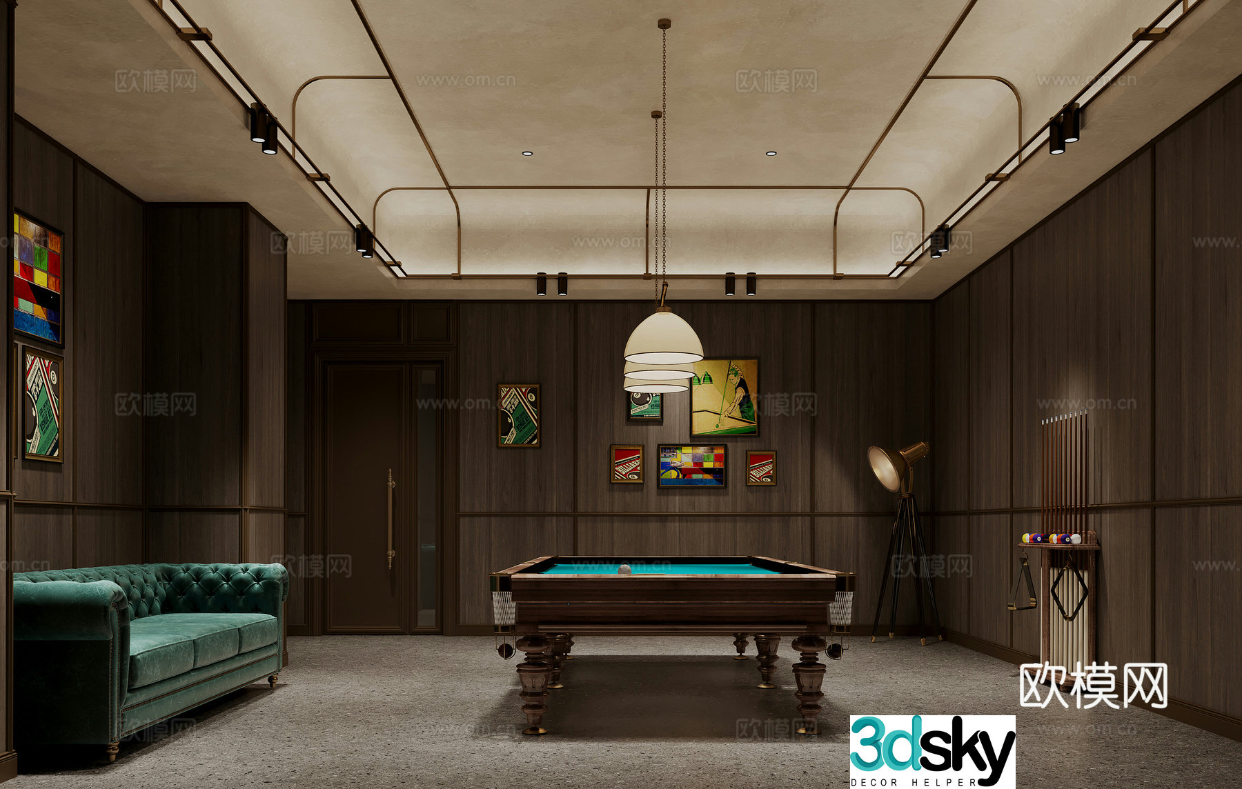 Light luxury retro billiard room_Billiard room private room 3D model