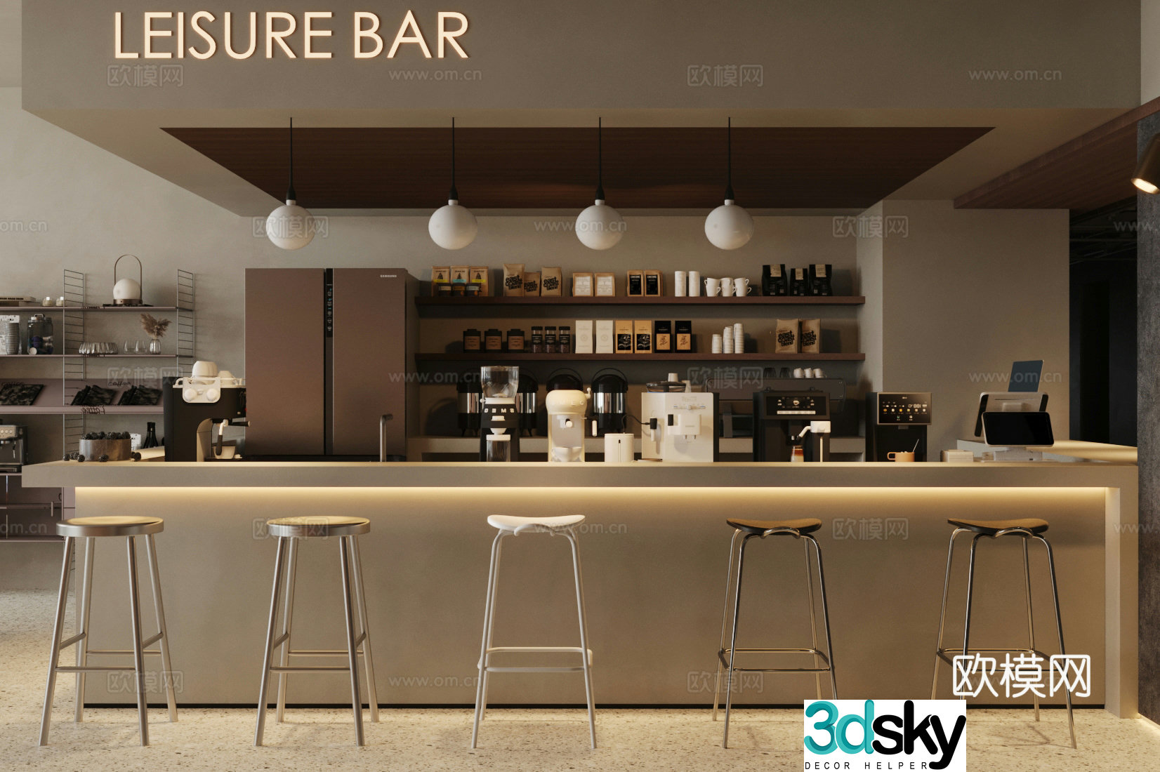 Industrial style coffee shop operating table milk tea shop working table 3D model