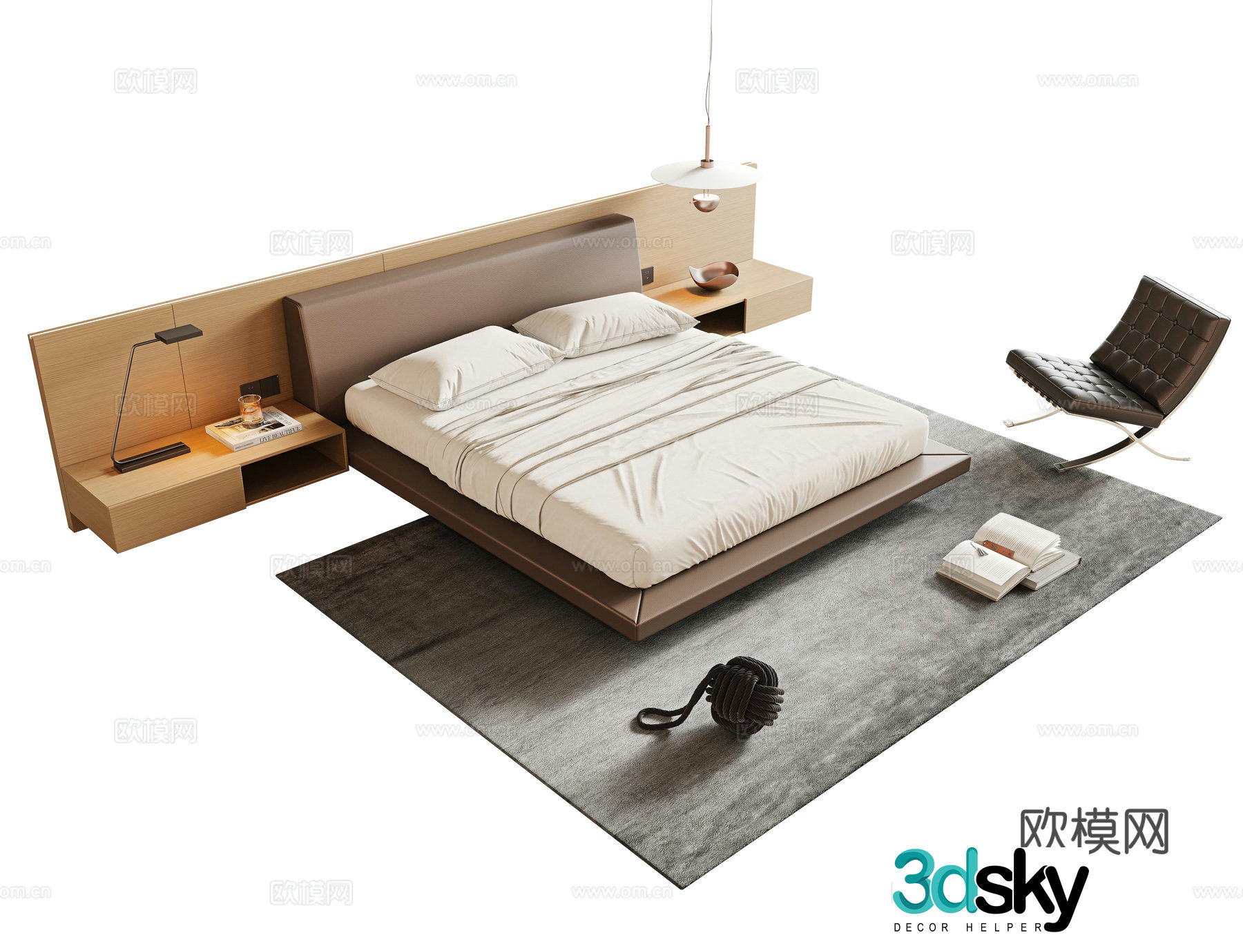 Modern minimalist double bed leather art double bed master bedroom double bed suspended bed bed head back panel suspension 3d model