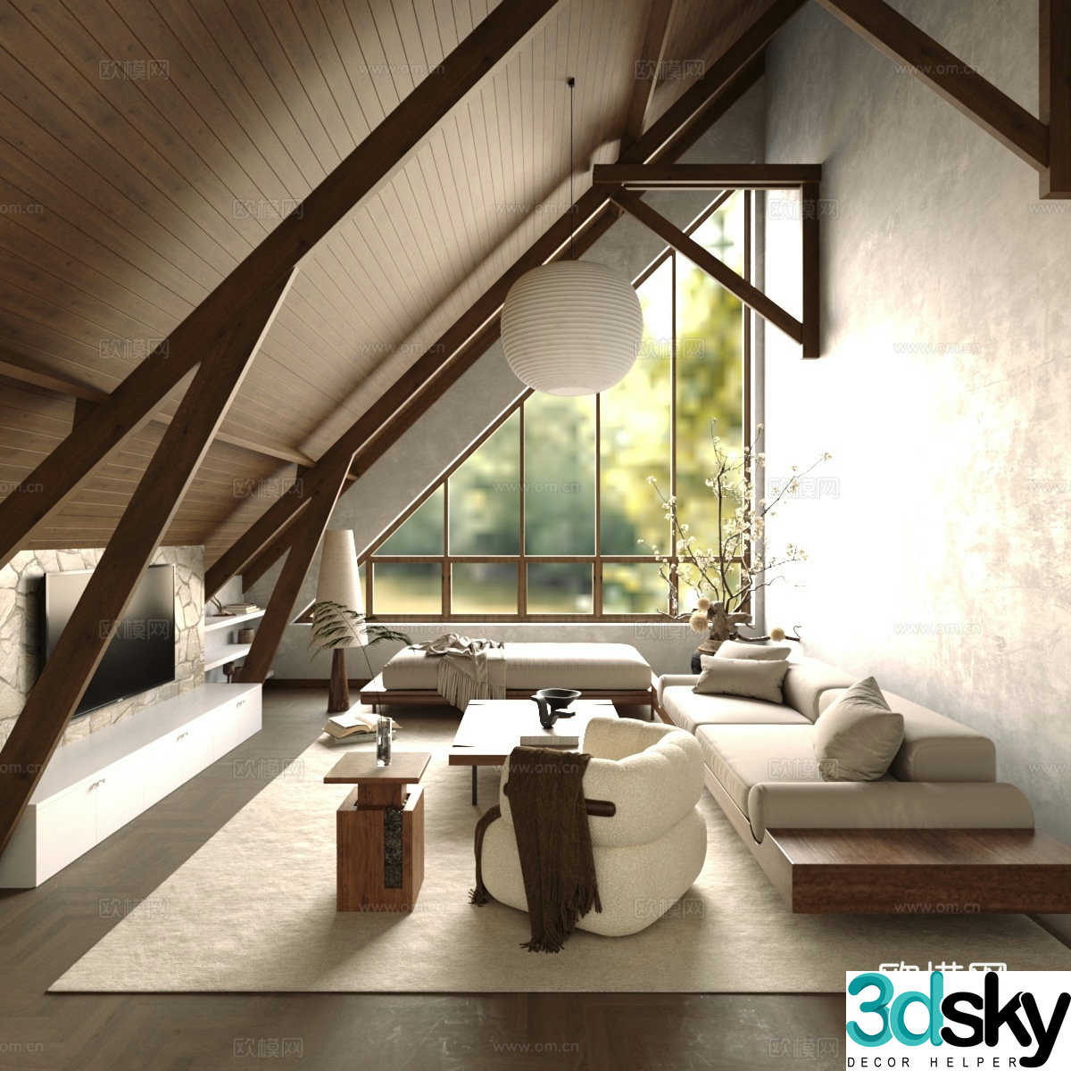 Wasabi Loft Living Room with Slanted Top Living Room 3D Model
